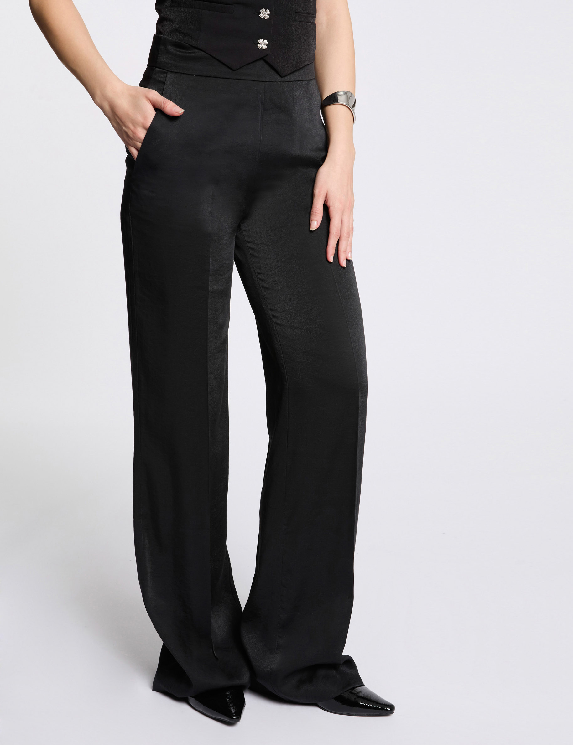 pantalon large fluide noir femme Pantalon large fluide noir femme