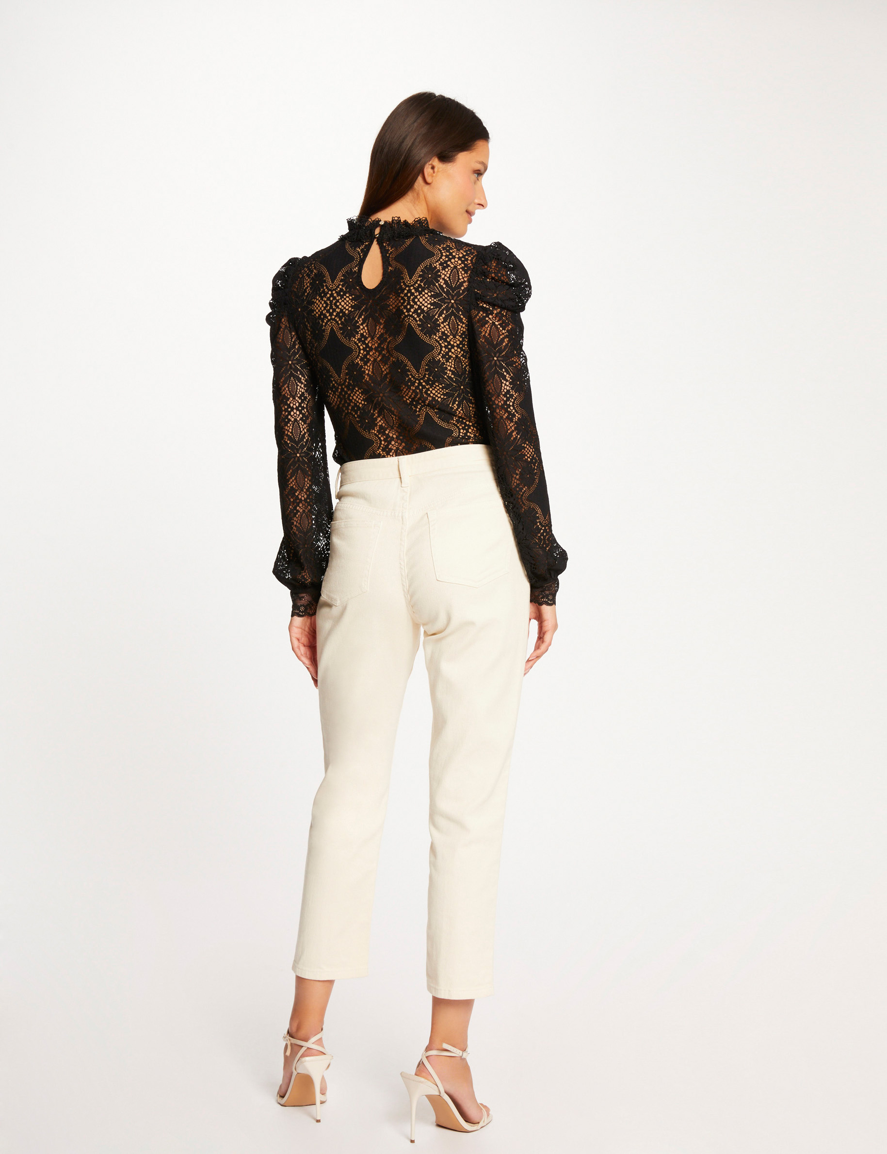 T-shirt manches longues en dentelle noir femme