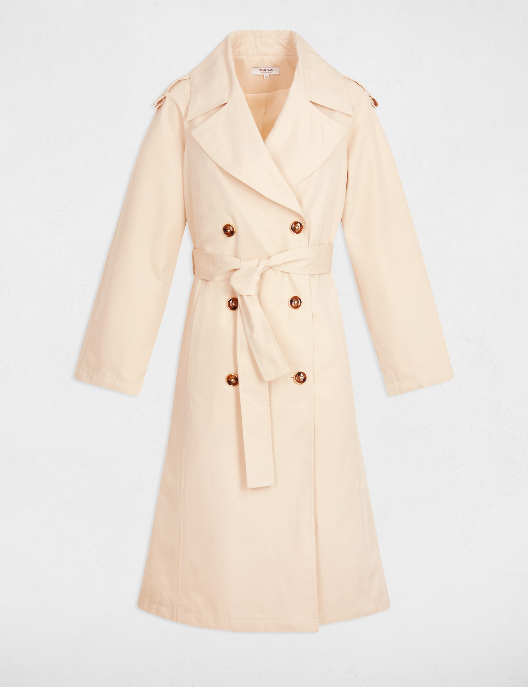 lange trench met reverskraag zand vrouw Lange trench met reverskraag zand vrouw
