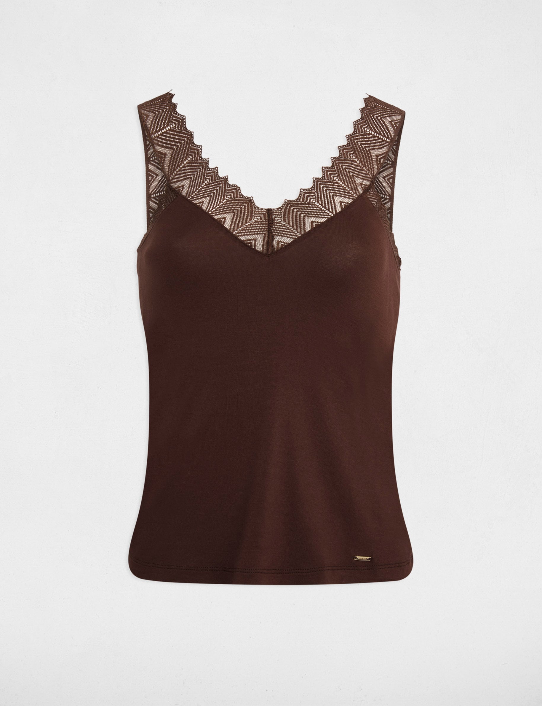 D&eacute;bardeur &agrave; dentelle marron fonc&eacute; femme