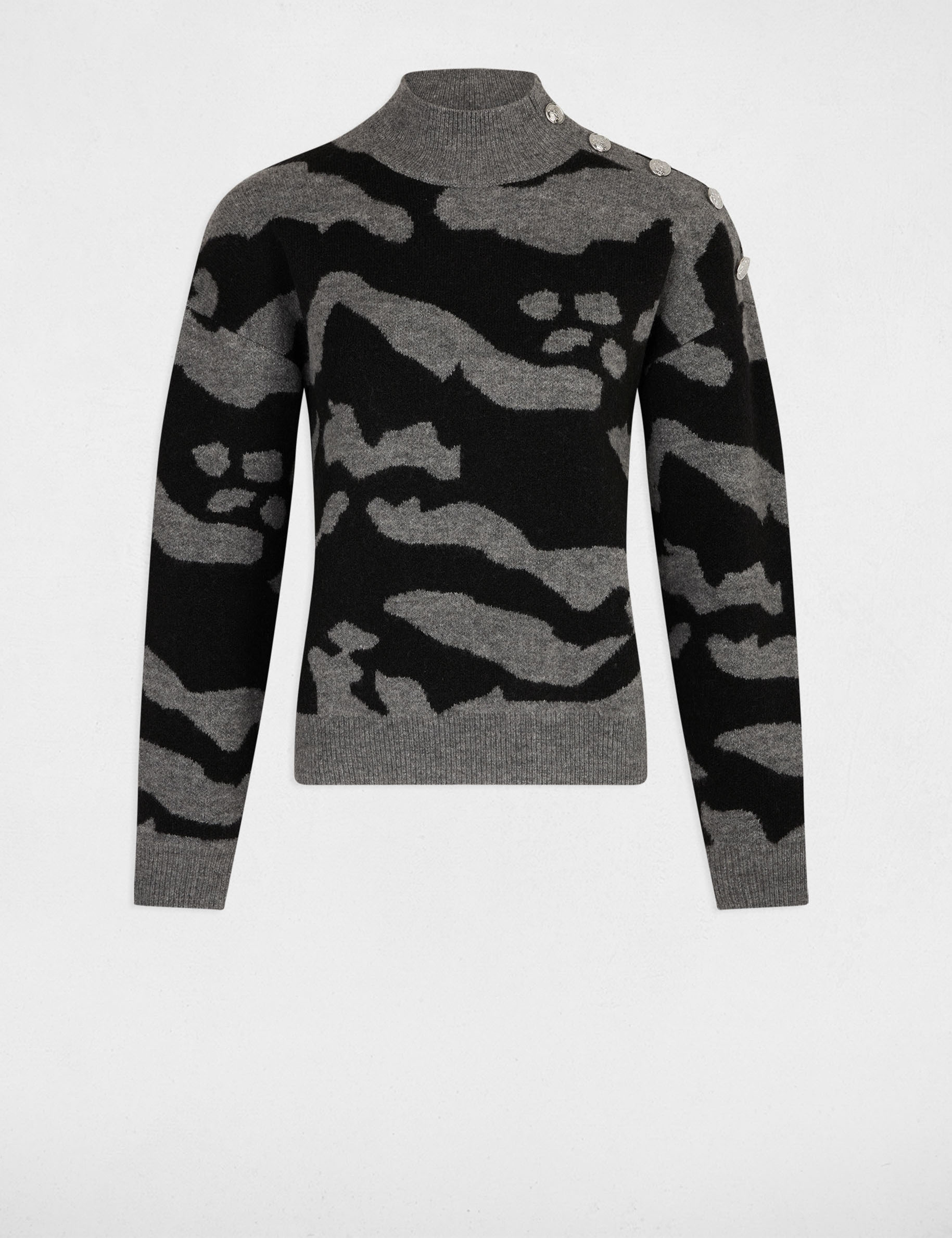 pull col montant imprime gris anthracite femme Pull col montant imprimé gris anthracite femme