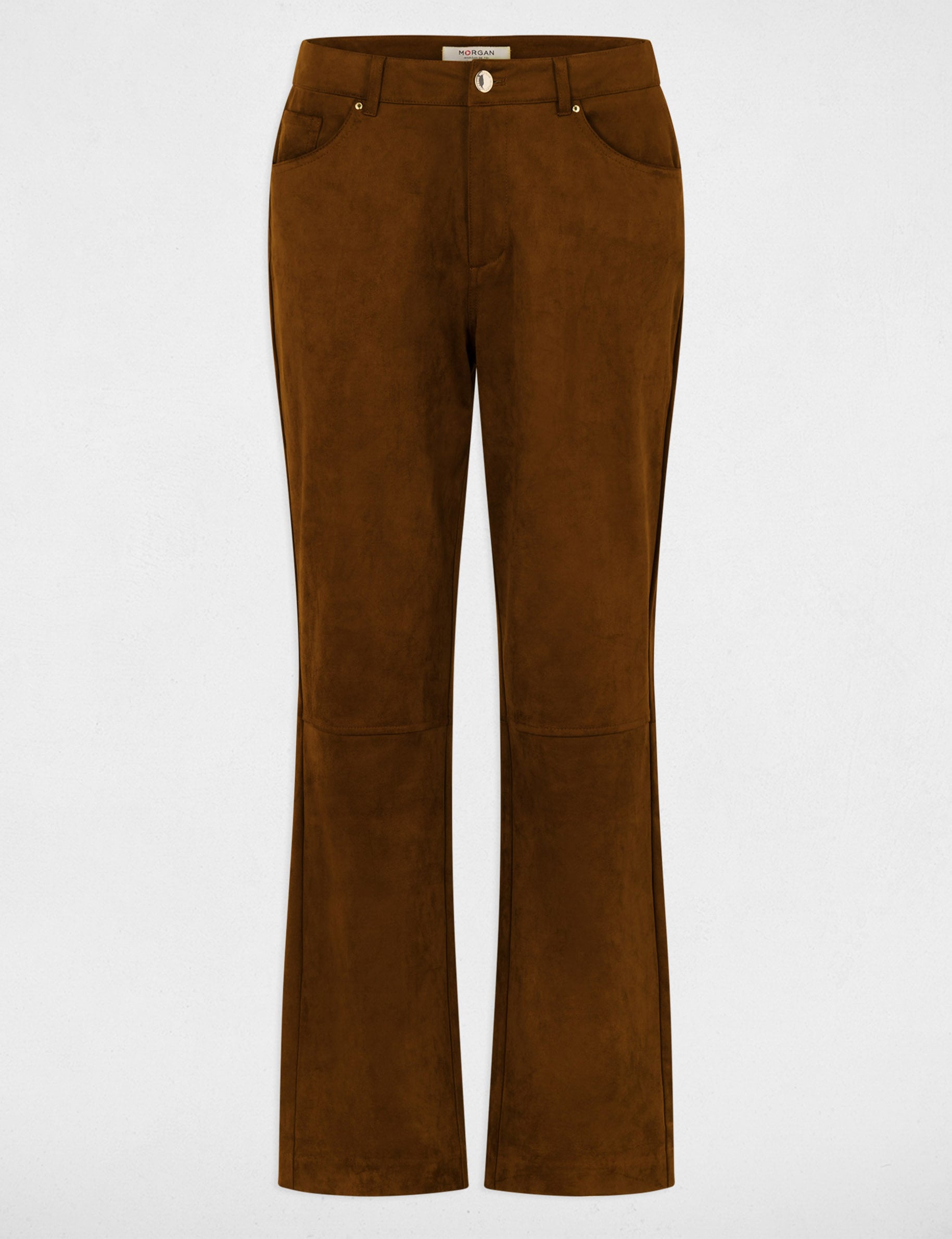 Rechte broek van su&egrave;dine chocolade bruin vrouw