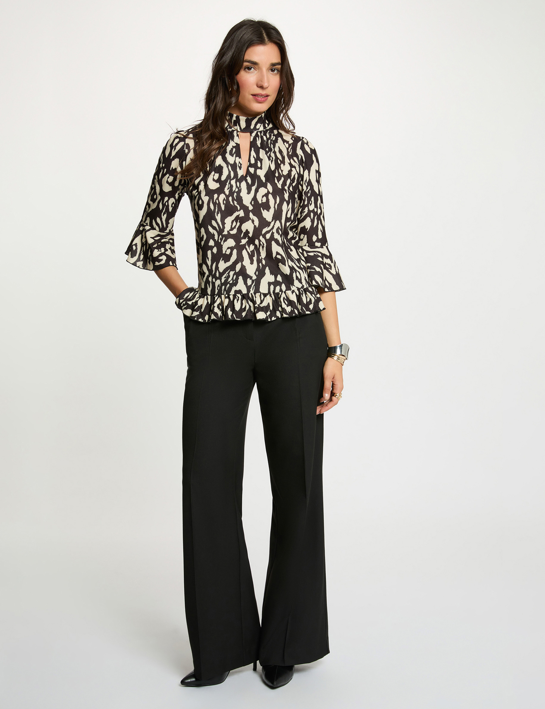 T-shirt manches longues col montant blanc femme