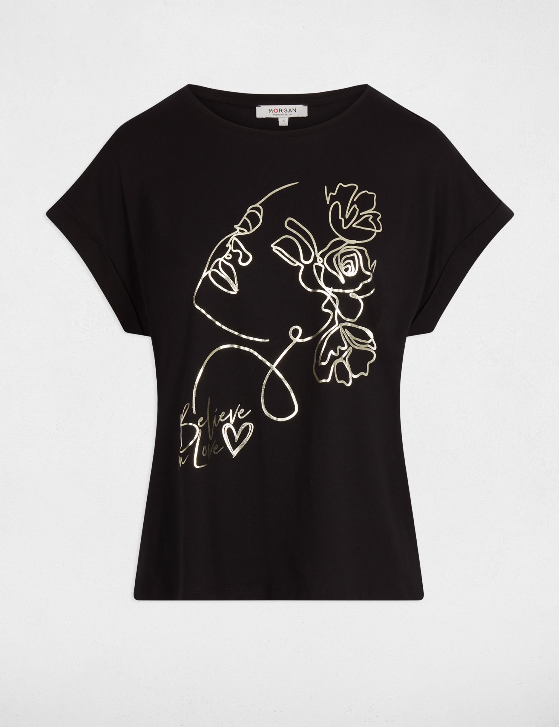 T-shirt droit col rond noir femme