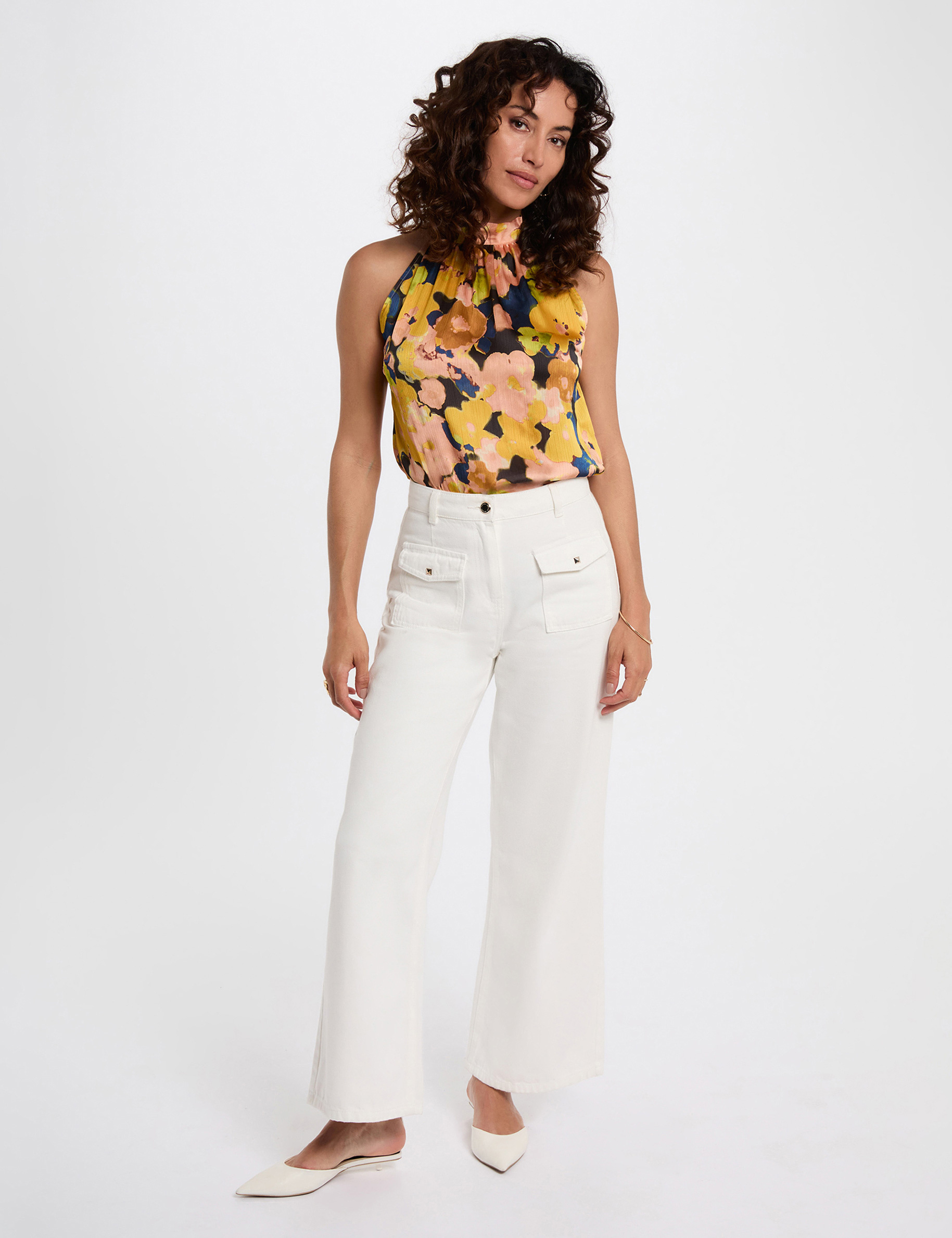 Top fluide col montant multicolore femme