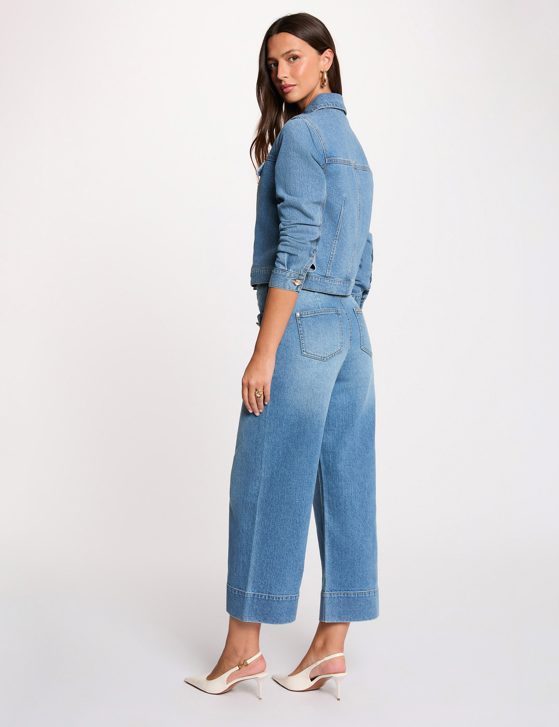 Veste jean cropped denim stone femme