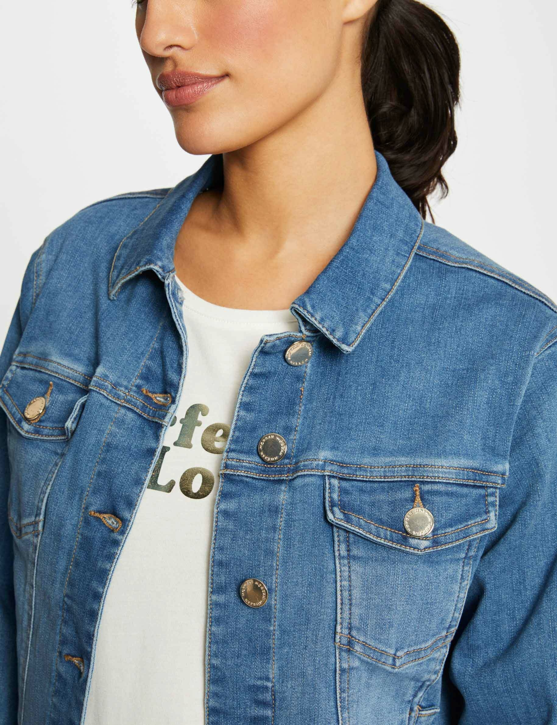 Recht jeansjack met knopen jean stone vrouw