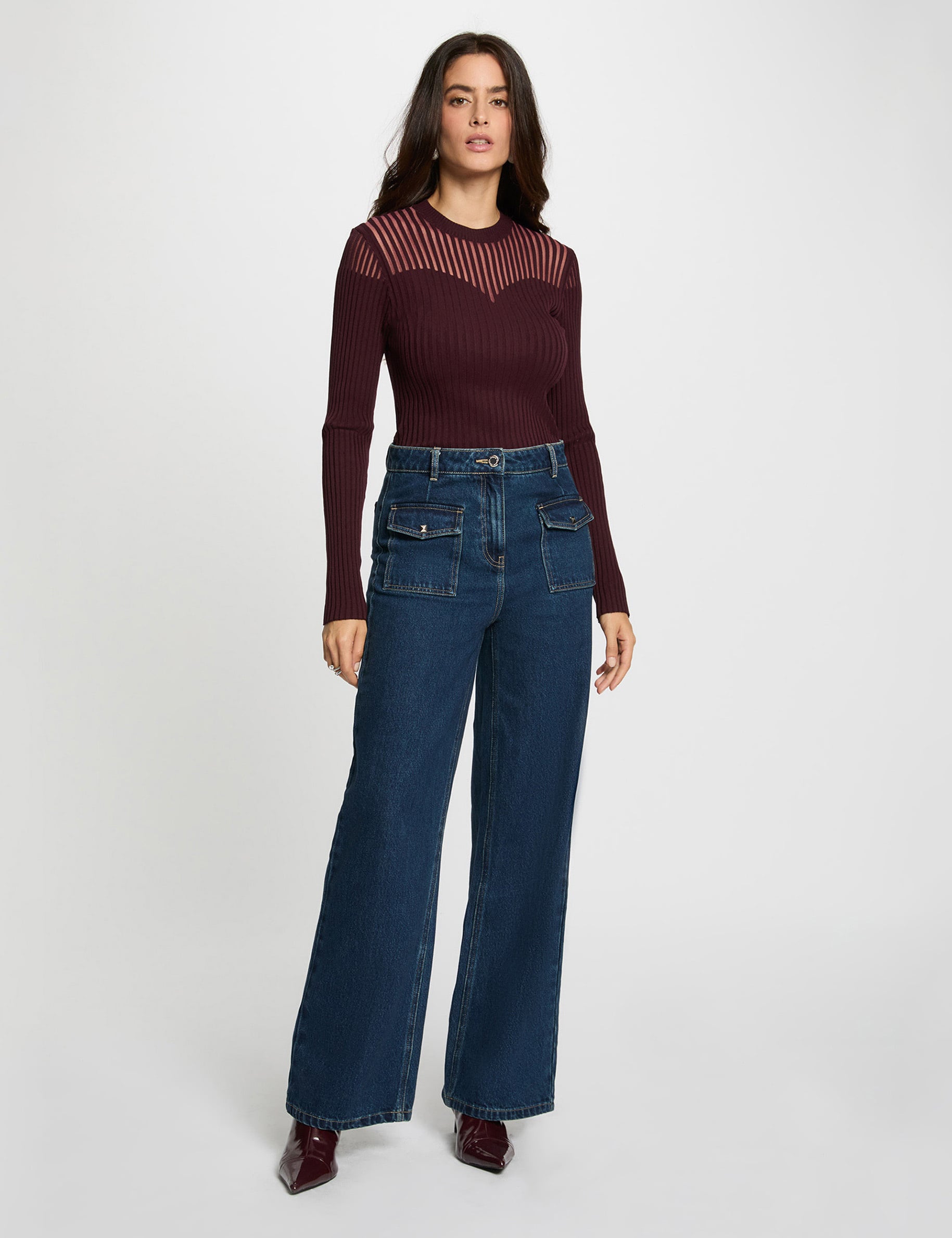 Pull torsad&eacute; cintr&eacute; prune femme