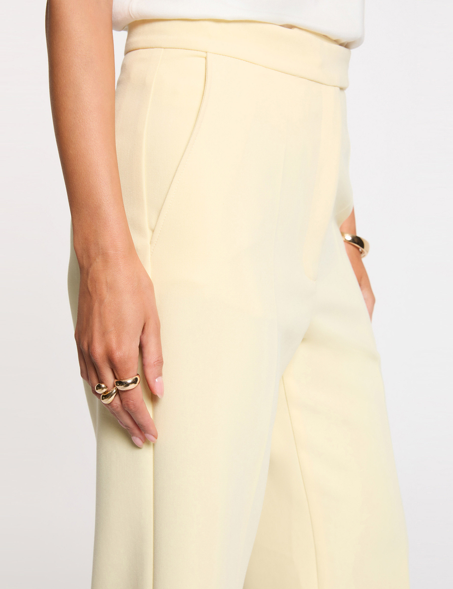 Pantalon droit taille haute jaune pastel femme