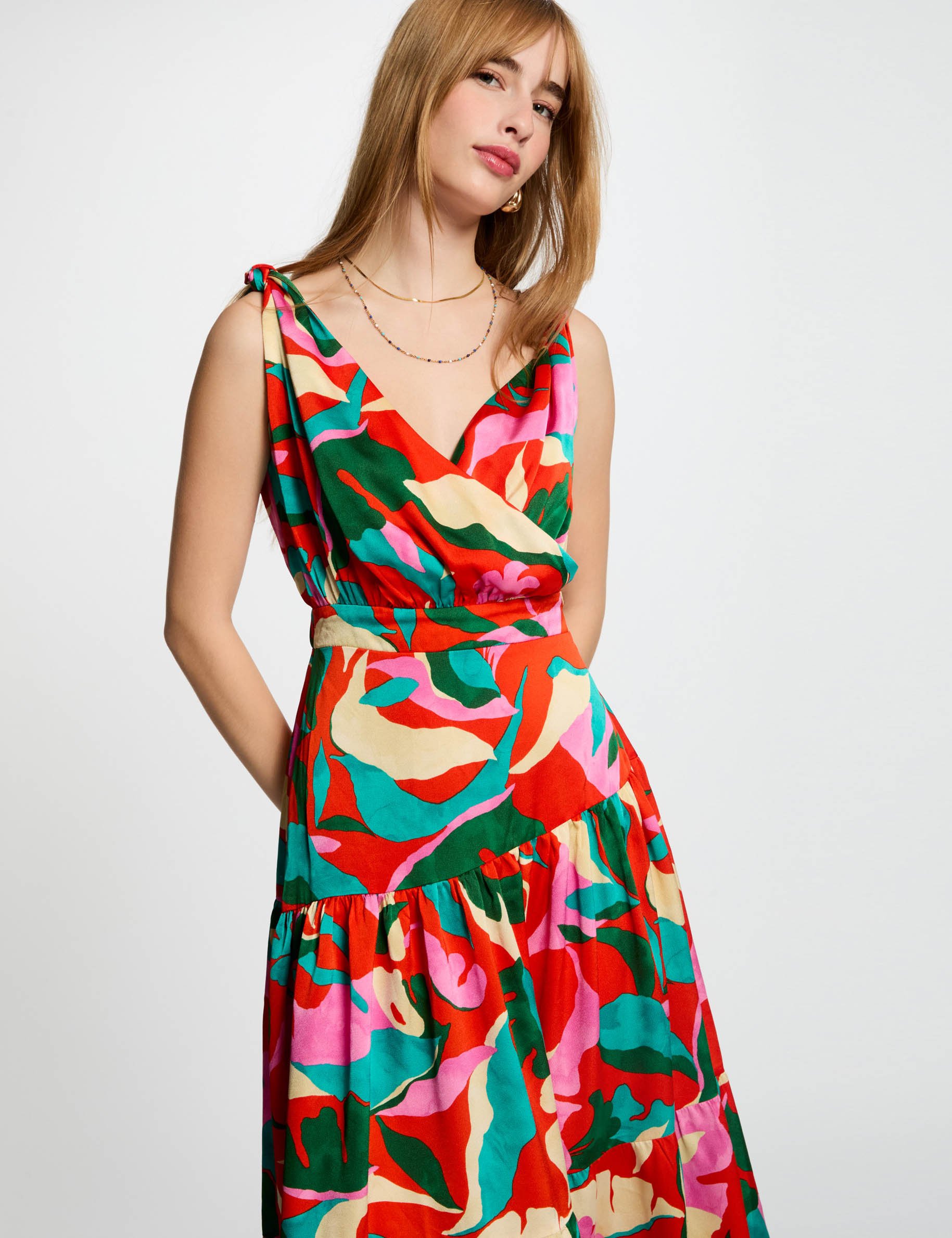 Robe longue droite imprimée multicolore femme