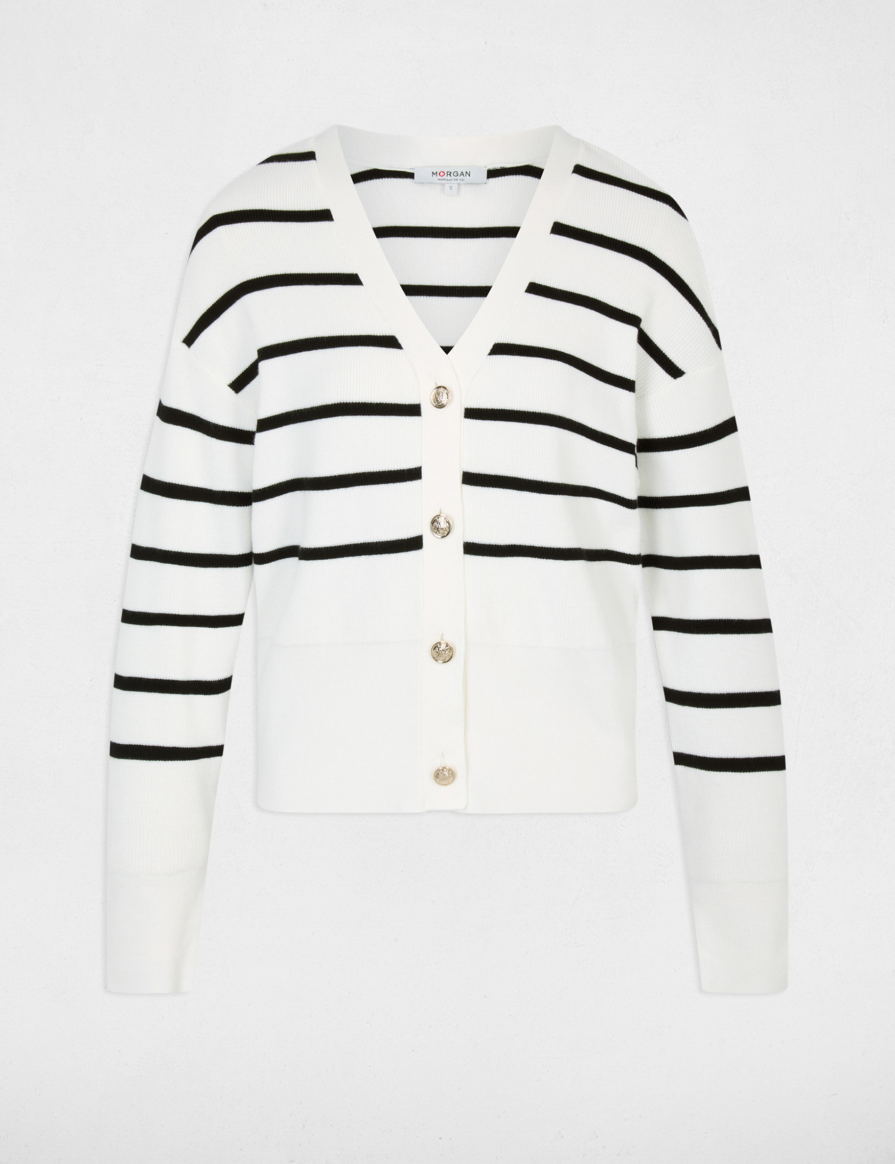 Pull ray&eacute; col v blanc femme