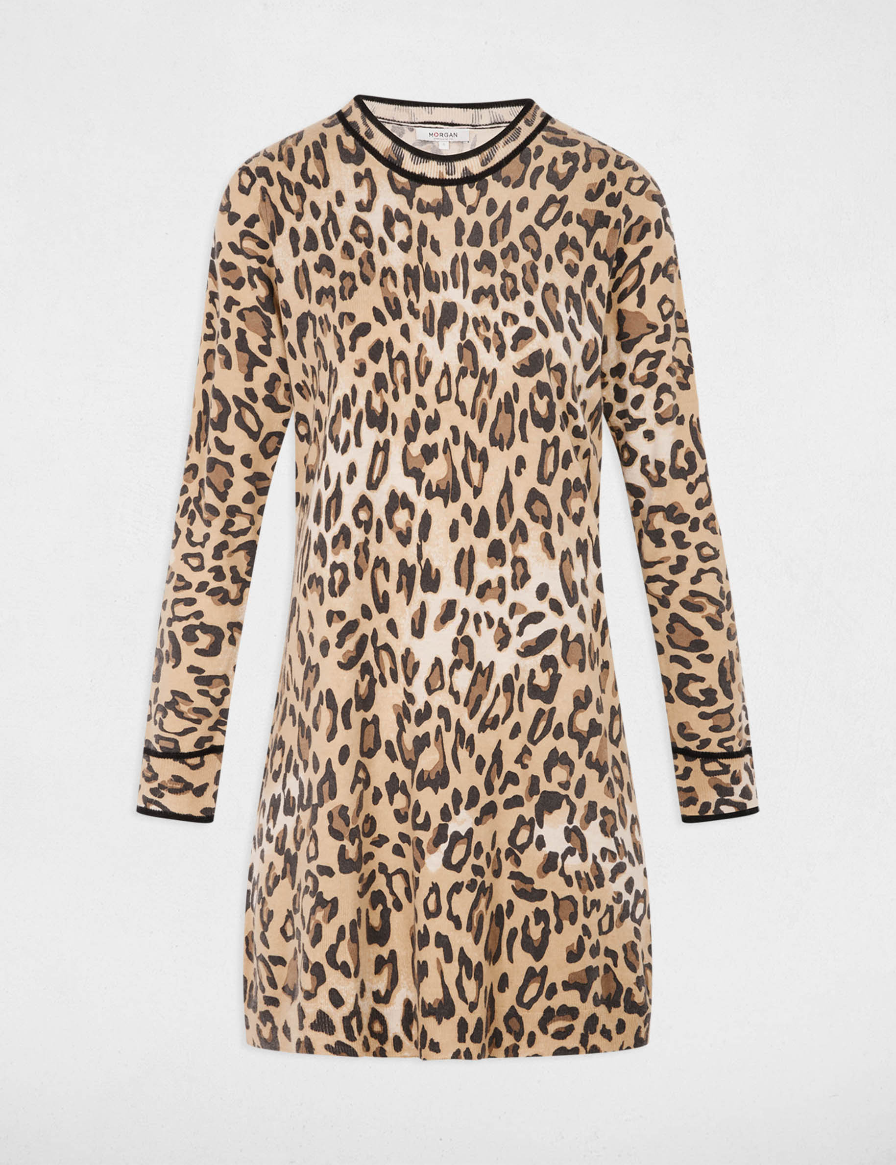 Robe tricot imprim&eacute; animalier beige femme