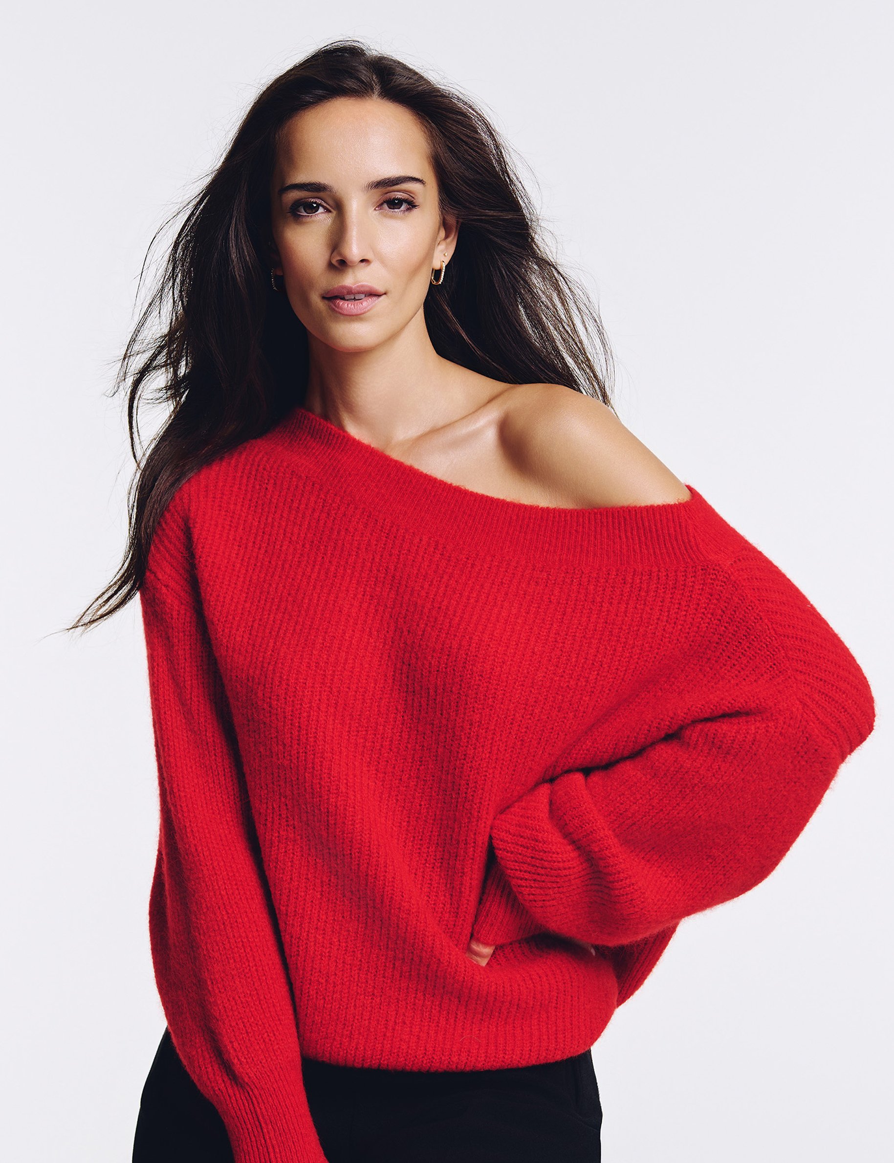 Pull col rond rouge femme