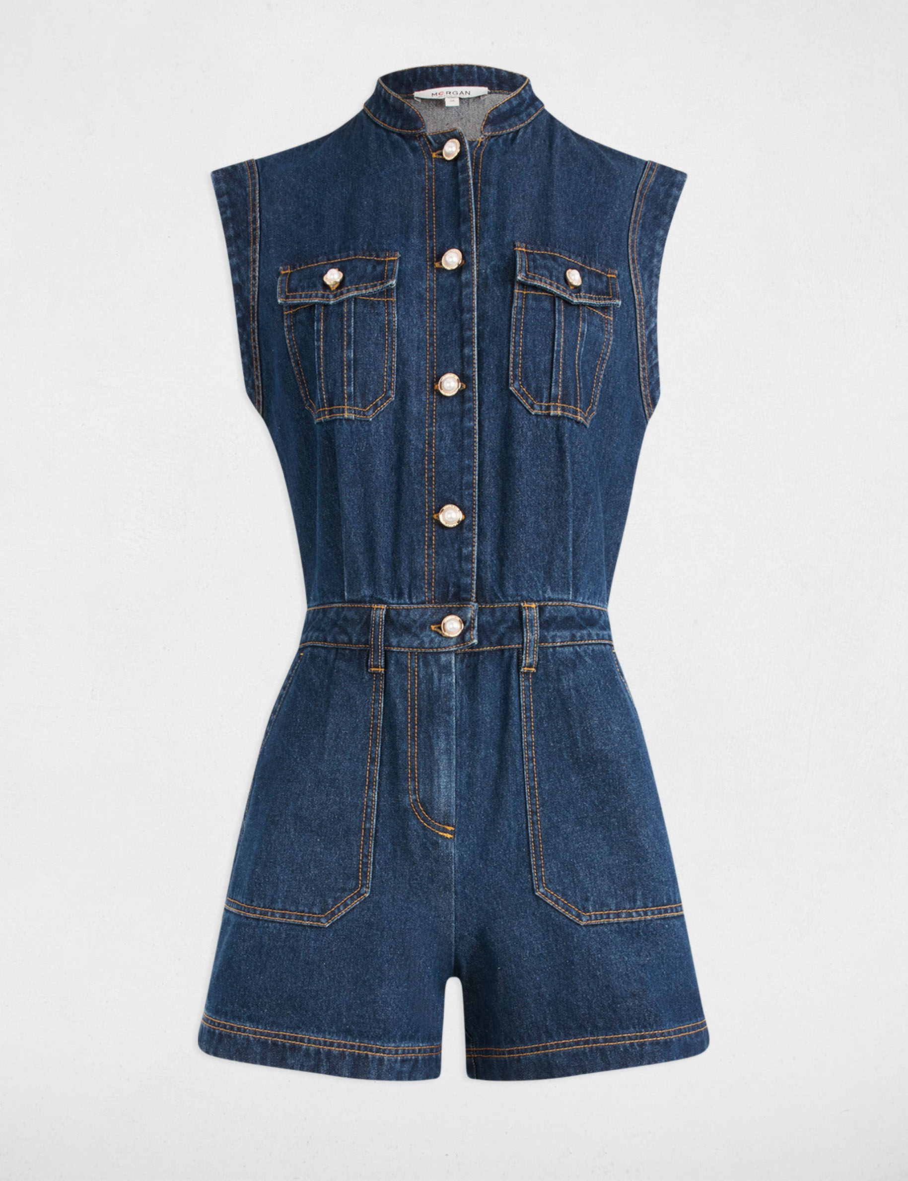 korte jumpsuit in jeans ruw denim vrouw Korte jumpsuit in jeans ruw denim vrouw