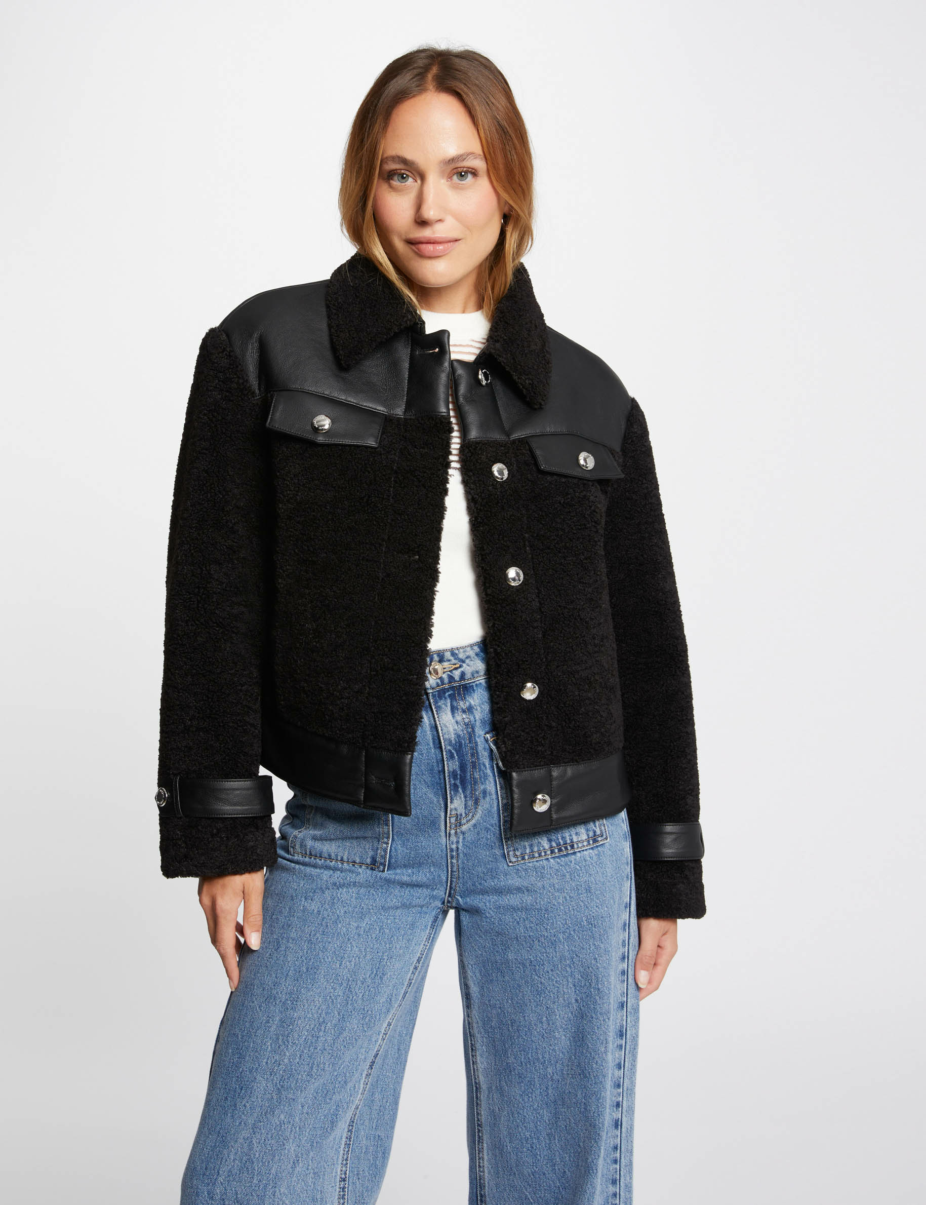 manteau details simili cuir noir femme Manteau détails simili cuir noir femme