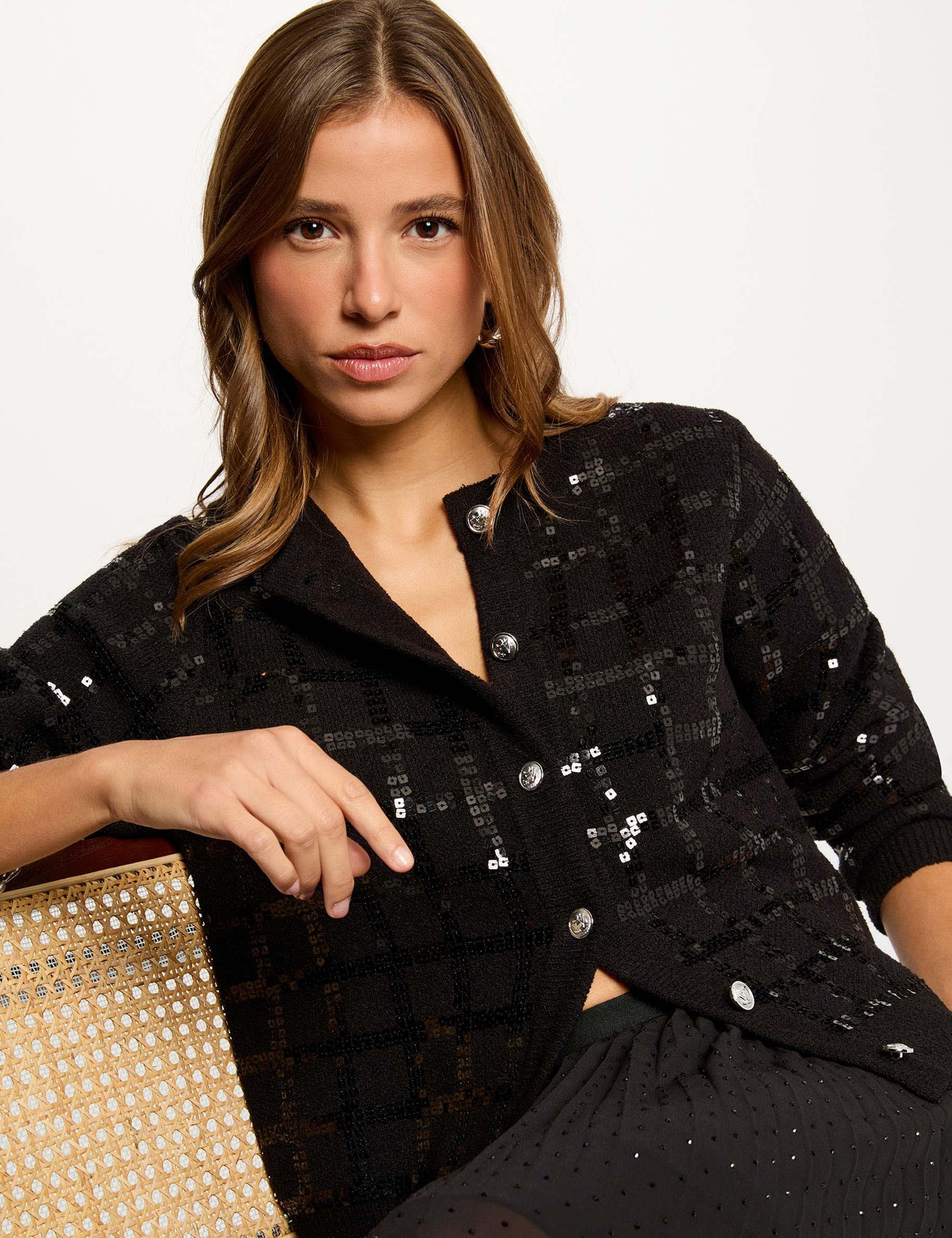 Veste ajustée à sequins noir femme