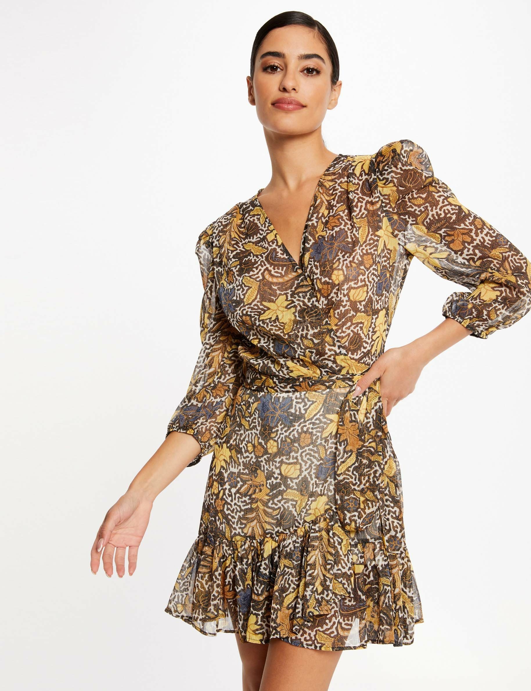 Wikkeljurk met plantenprint meerkleurig vrouw