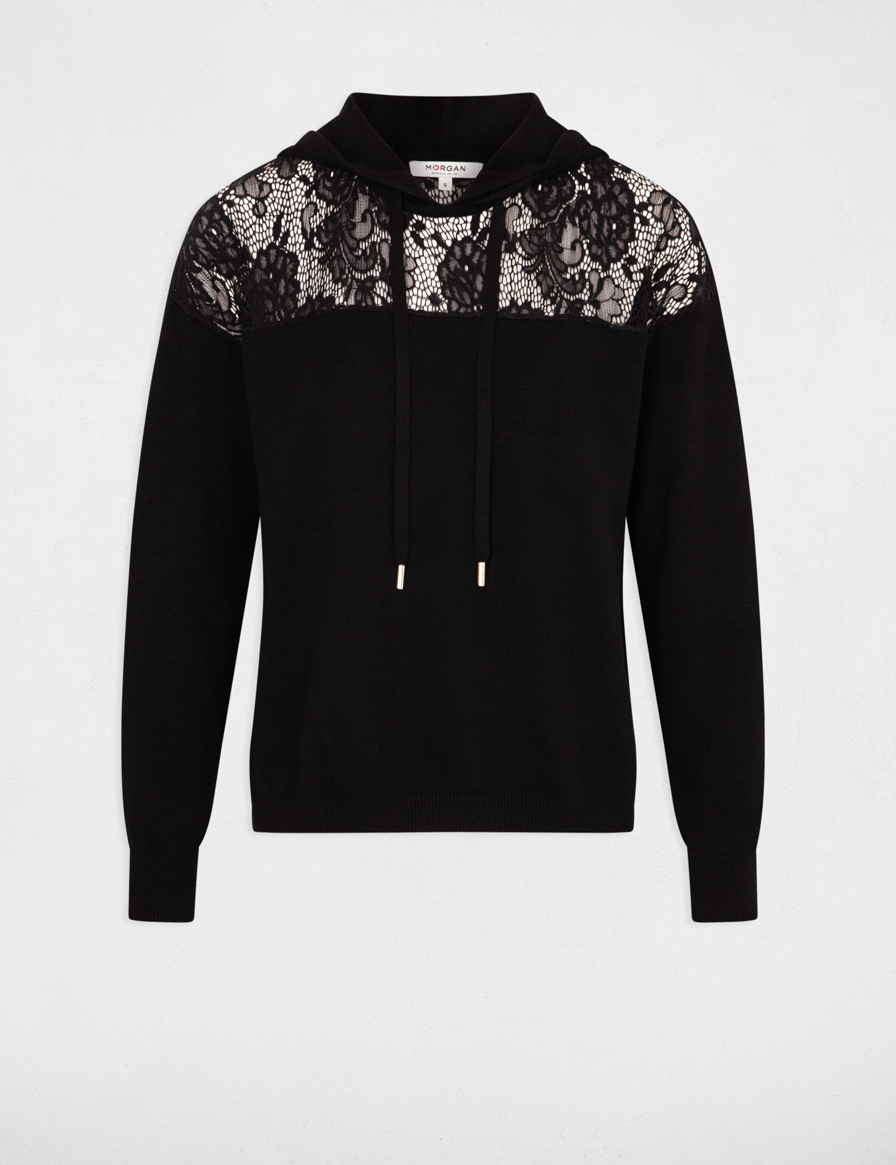 Pull capuche dentelle noir femme
