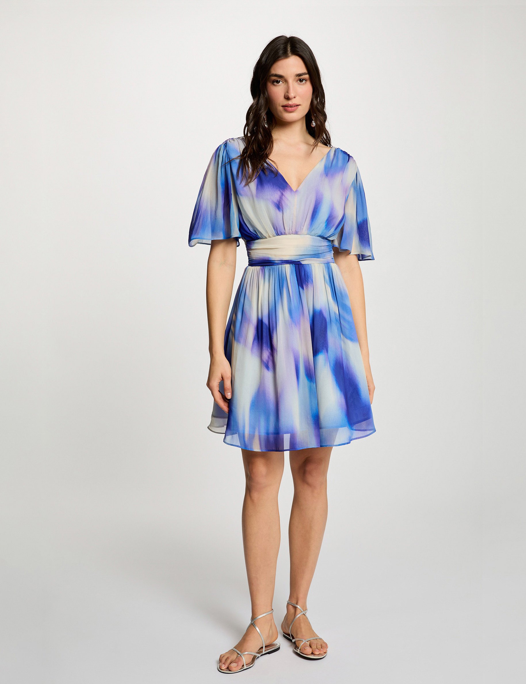 Robe courte col v multicolore femme