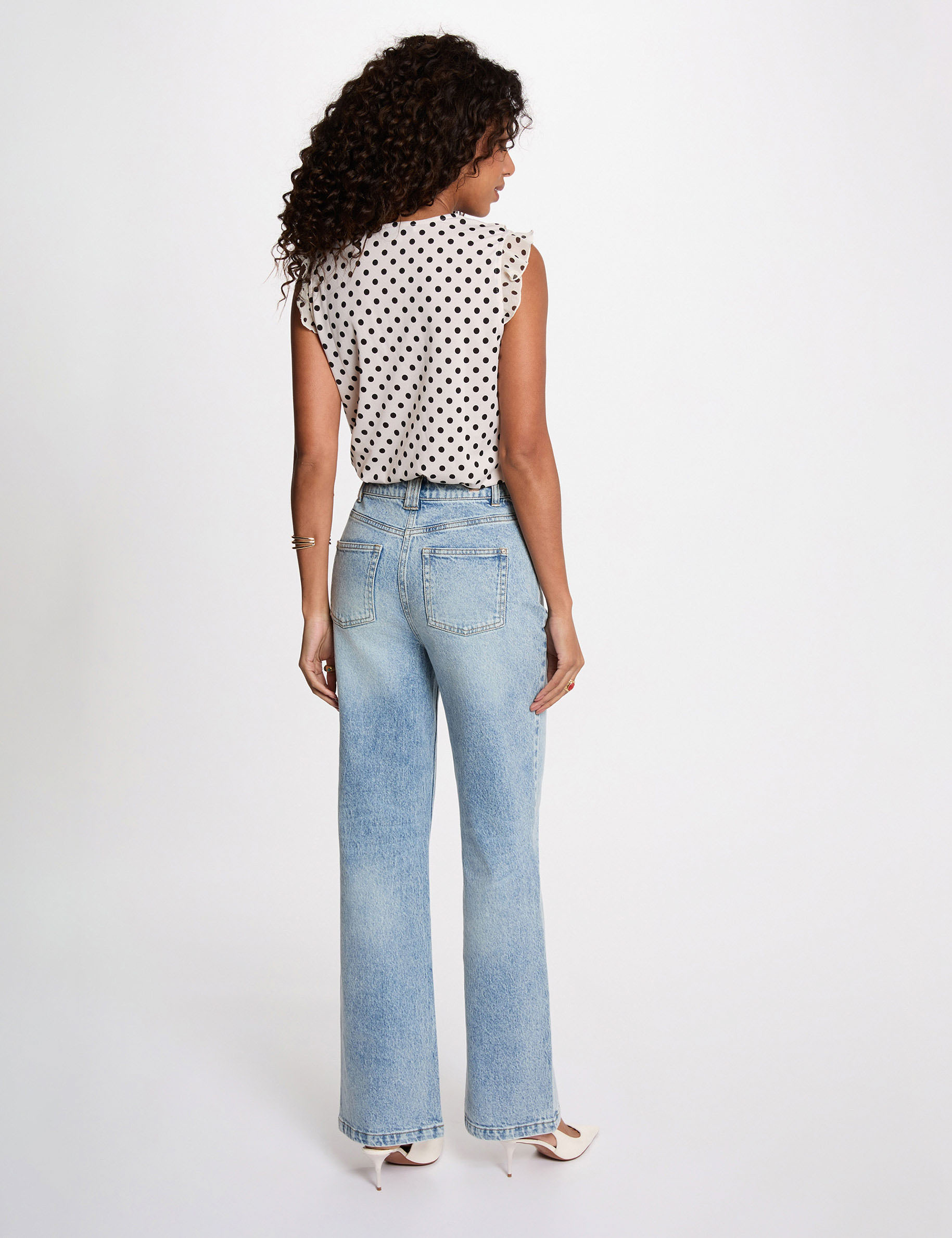 V-hals shirt met korte mouwen ivoor vrouw