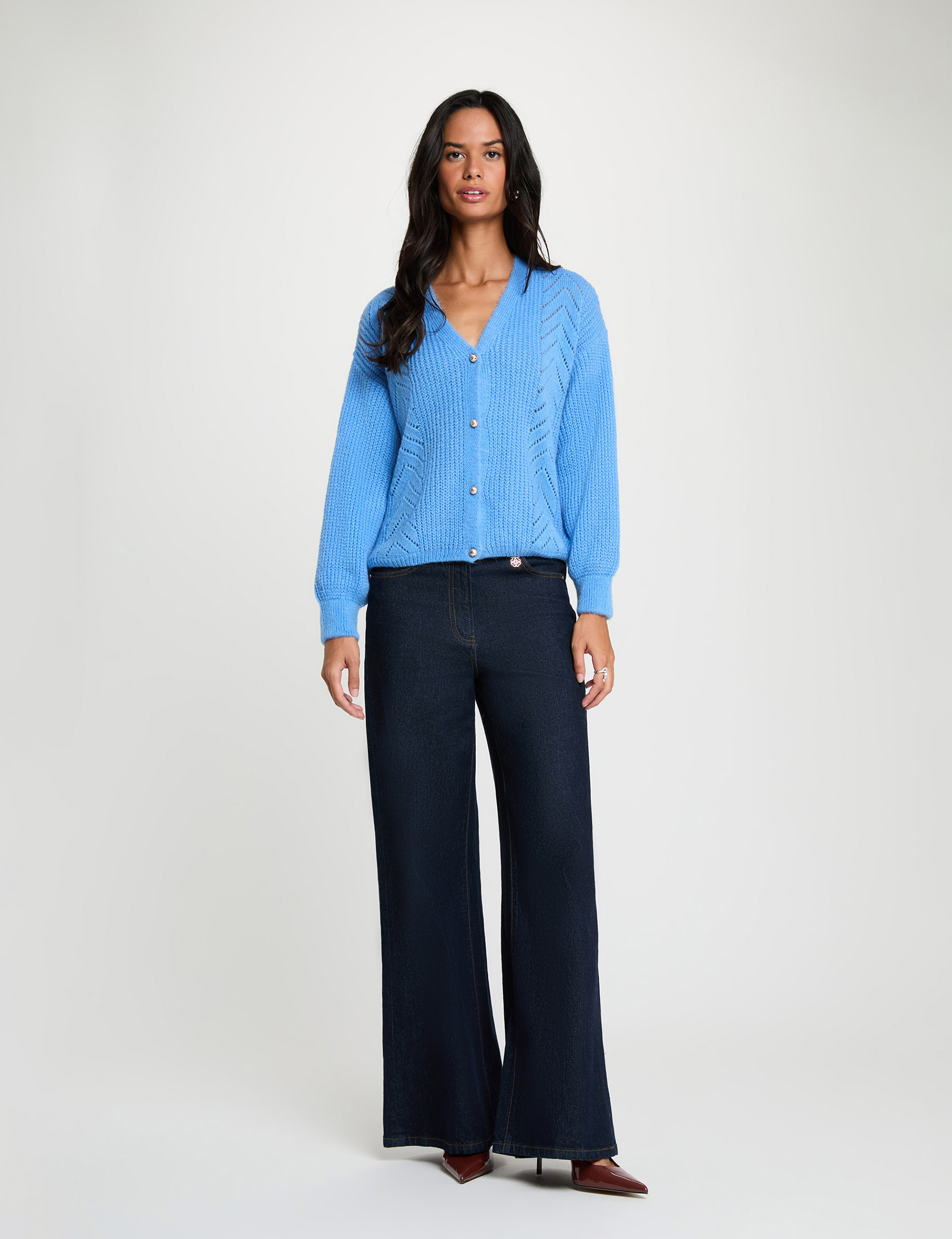 Vest met V-hals bleu vrouw