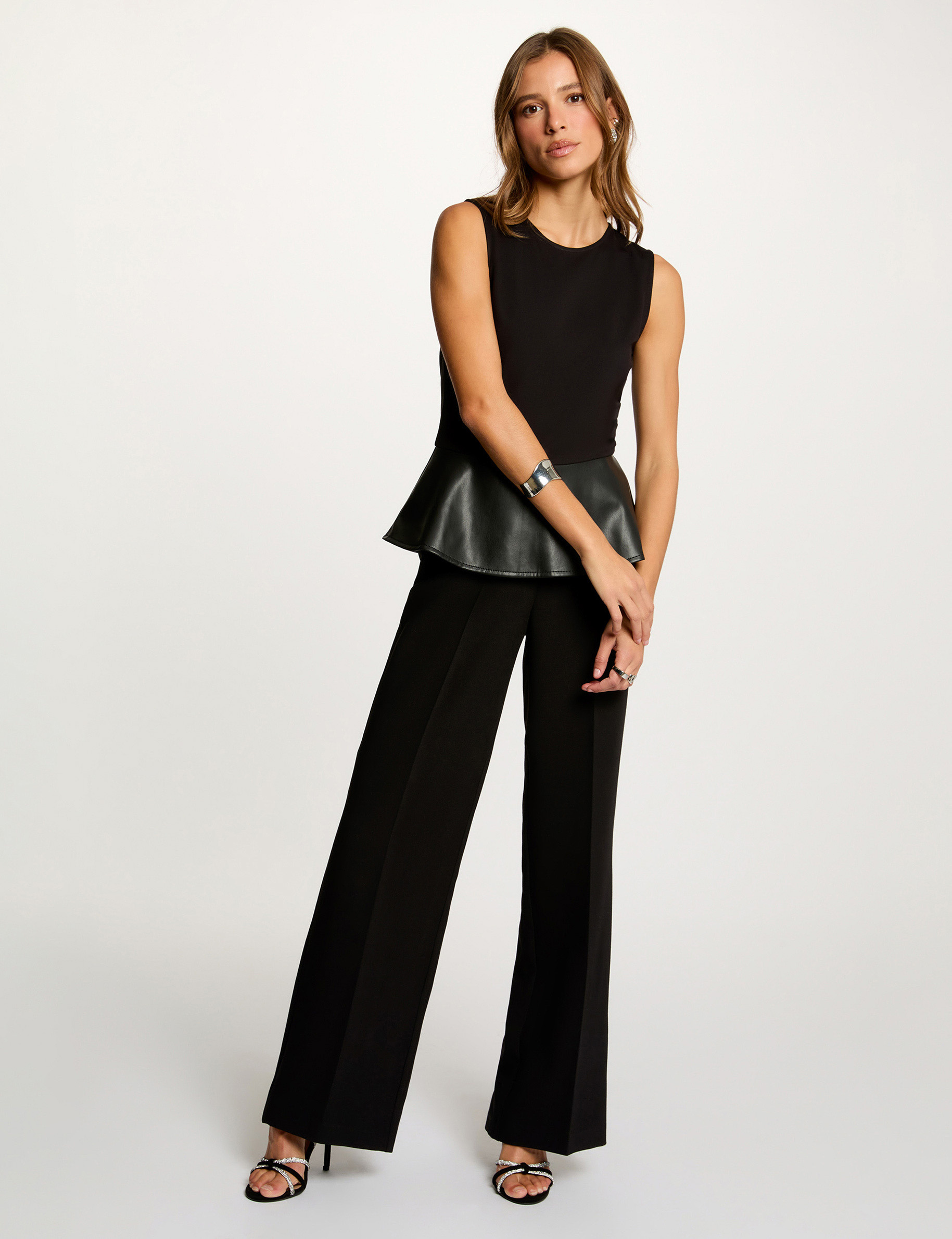 T-shirt cintré similicuir noir femme