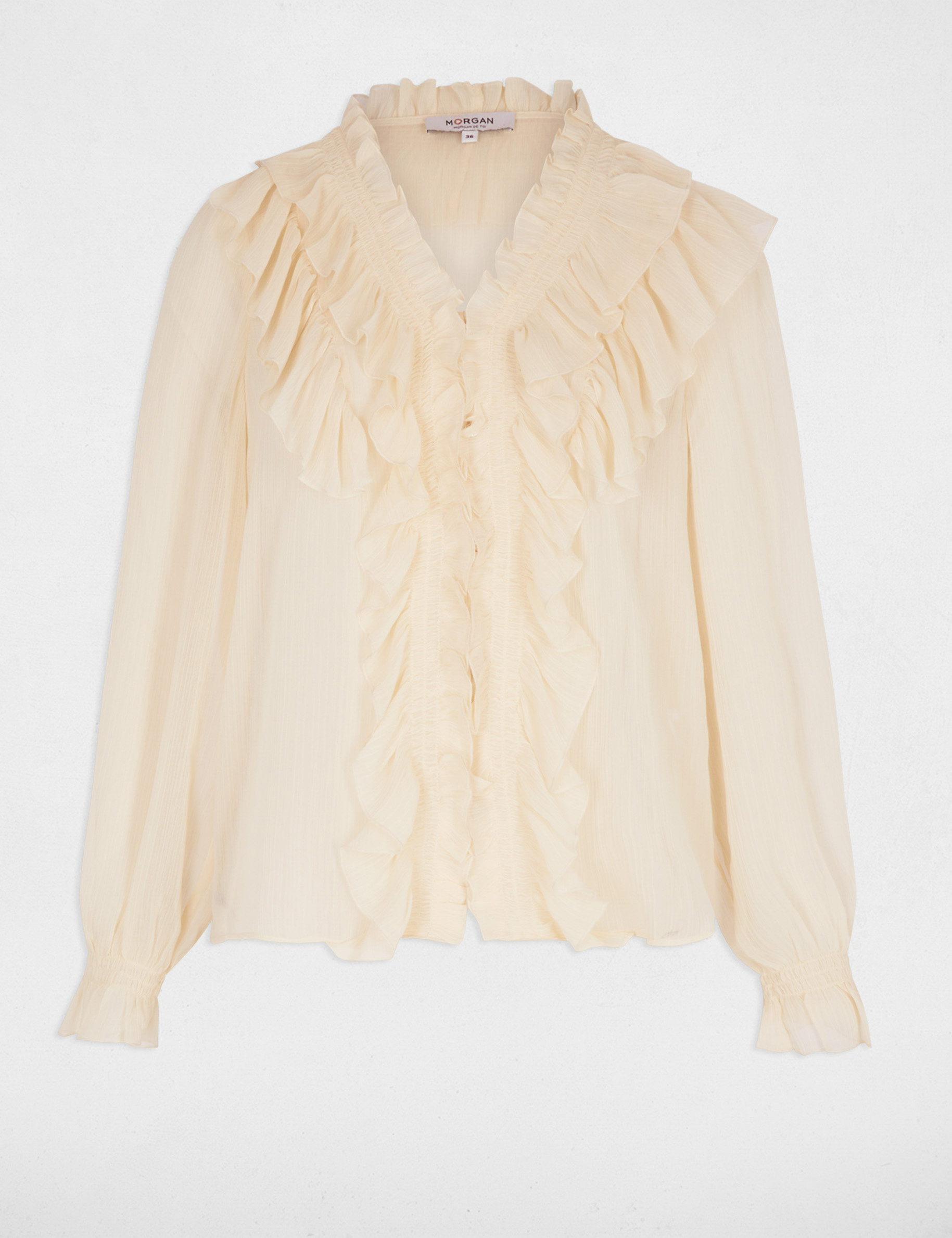 vloeiende blouse met v hals creme vrouw Vloeiende blouse met V-hals creme vrouw