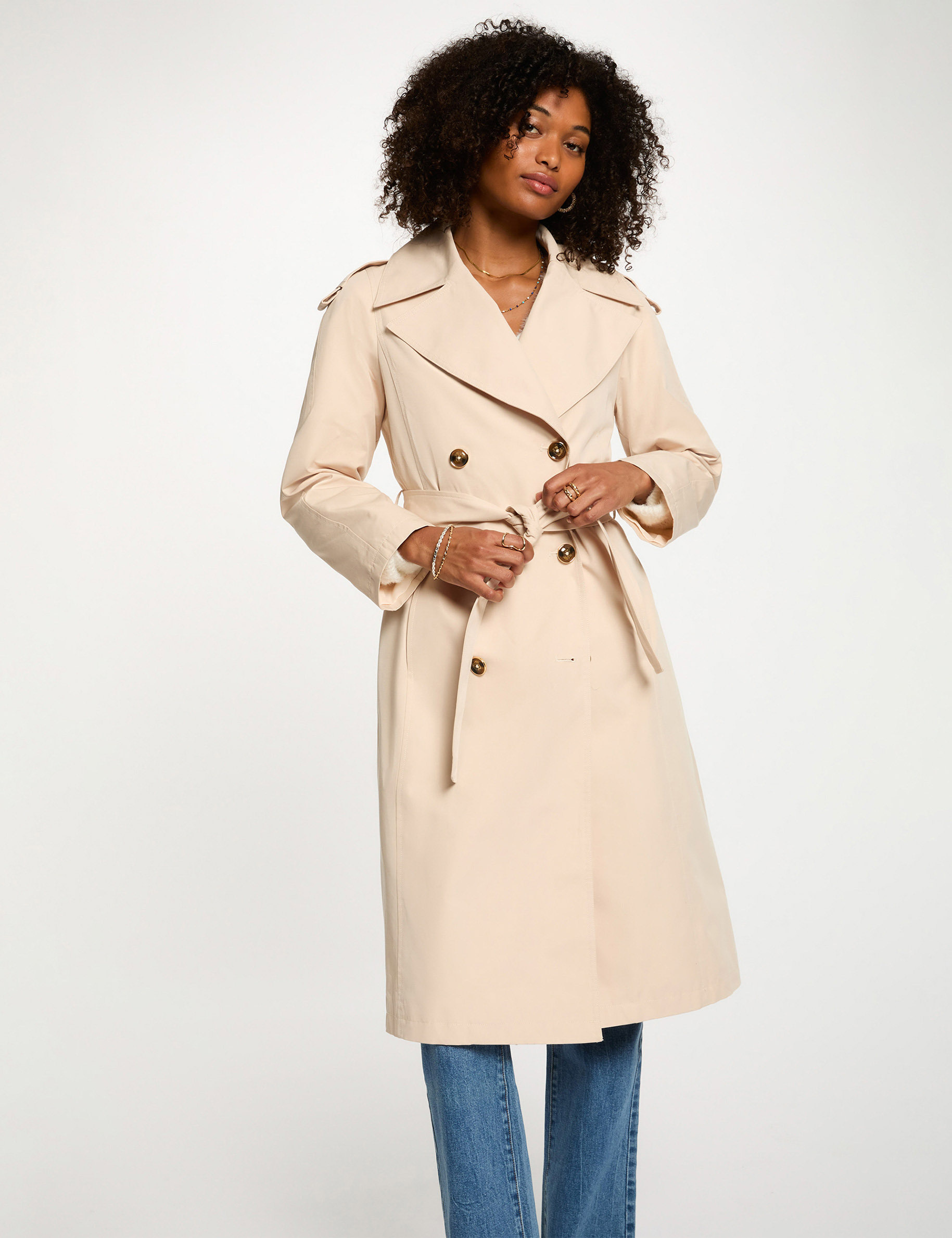 trench long col tailleur sable femme zand vrouw