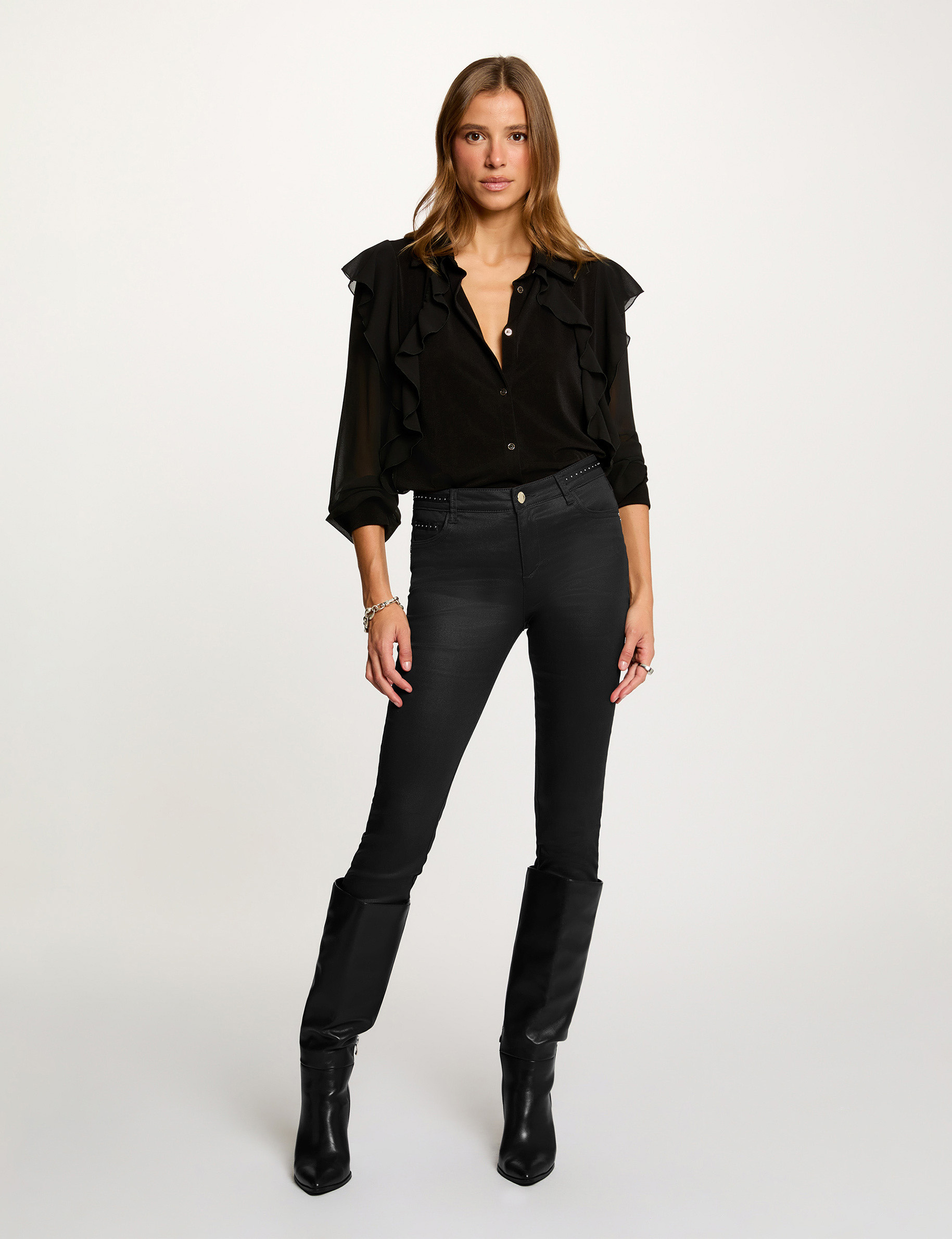 t shirt voile boutonne noir femme T-shirt voile boutonné noir femme