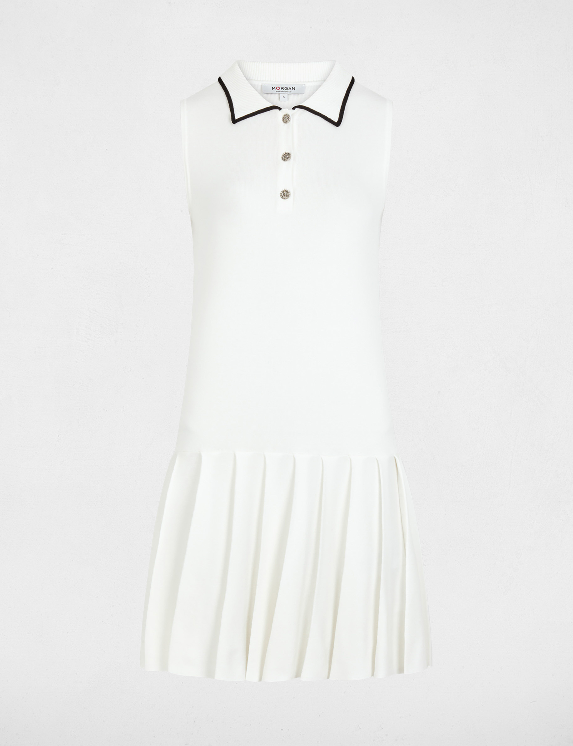 Robe tricot col &agrave; revers blanc femme