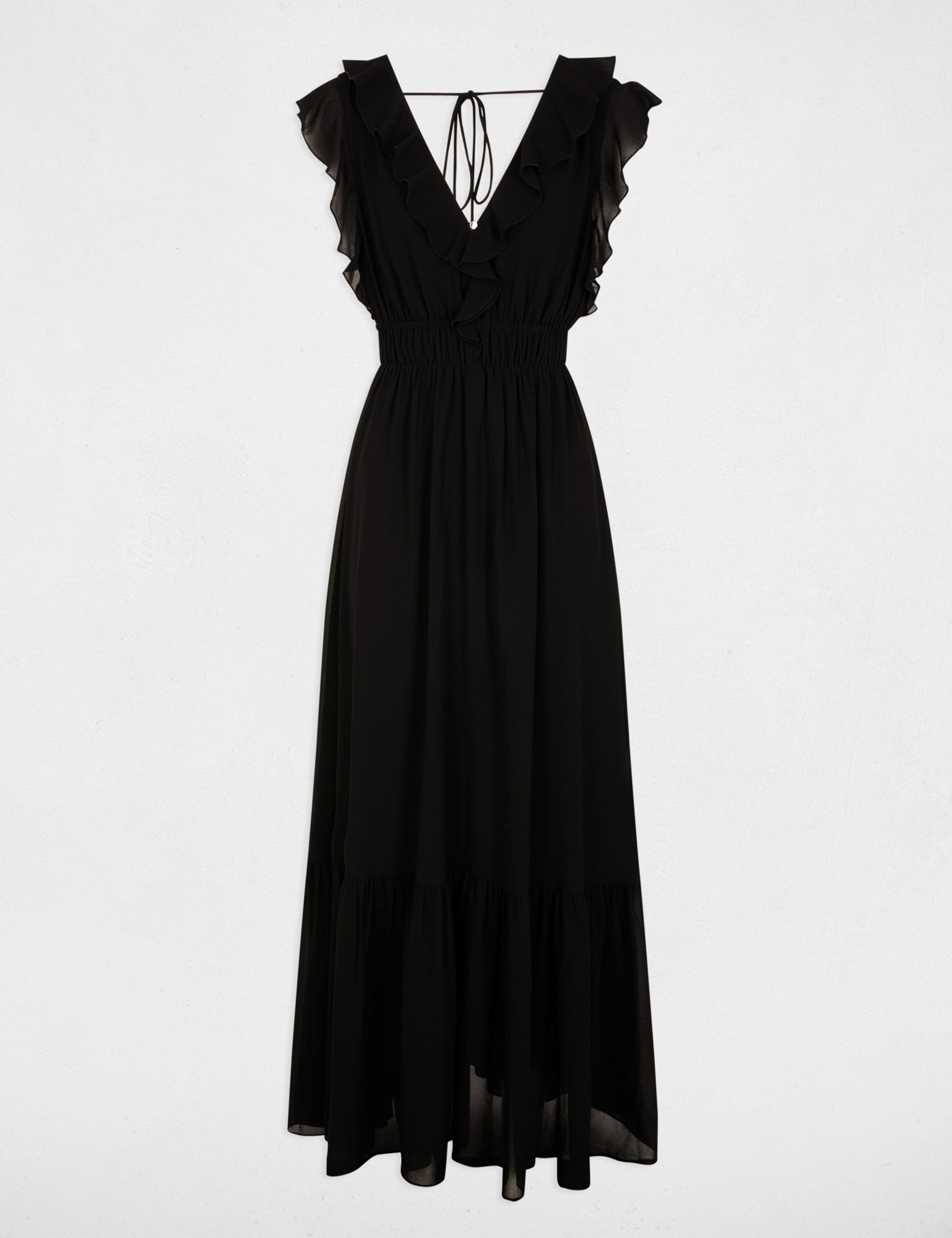 Robe longue col v noir femme