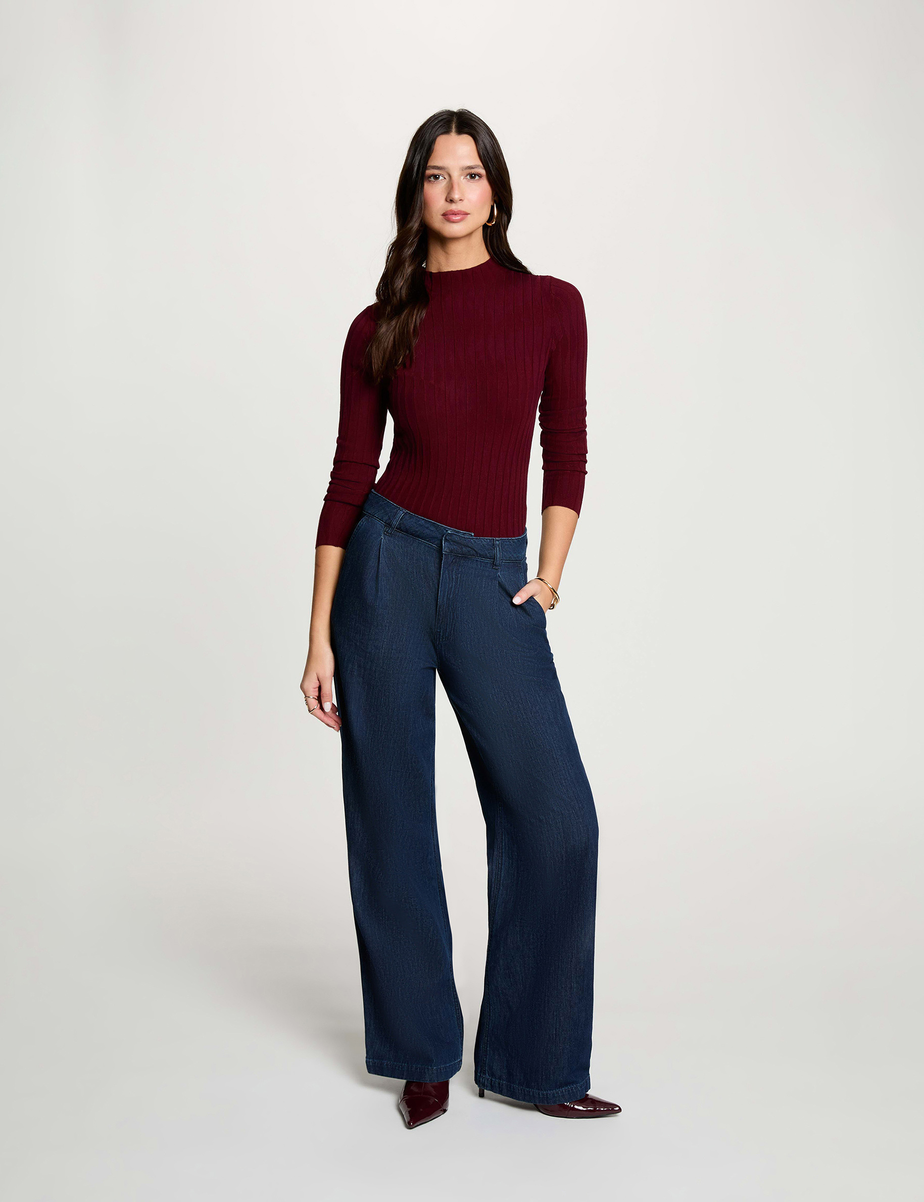Trui met opstaande kraag bordeaux vrouw