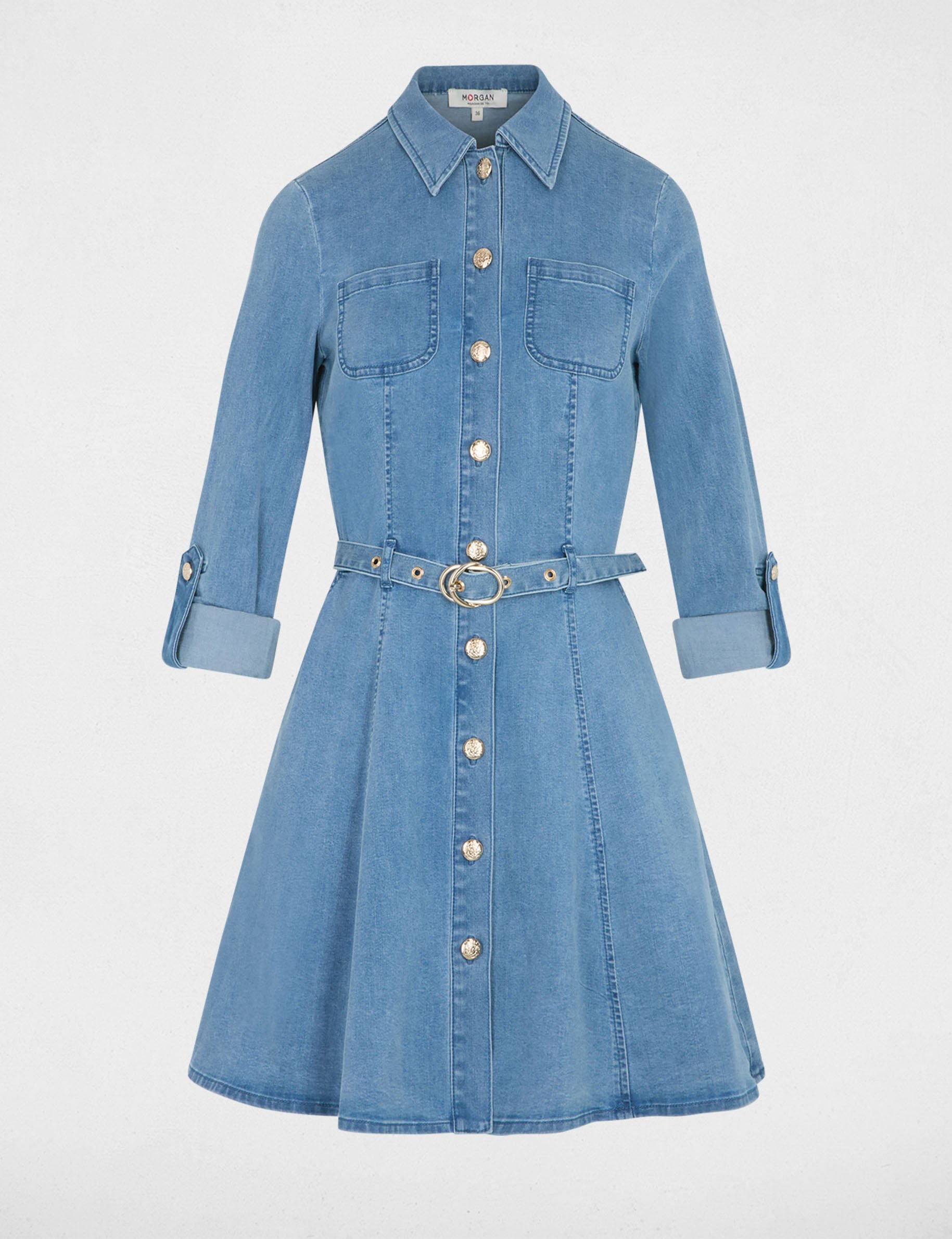 Korte aansluitende jurk stone washed denim vrouw