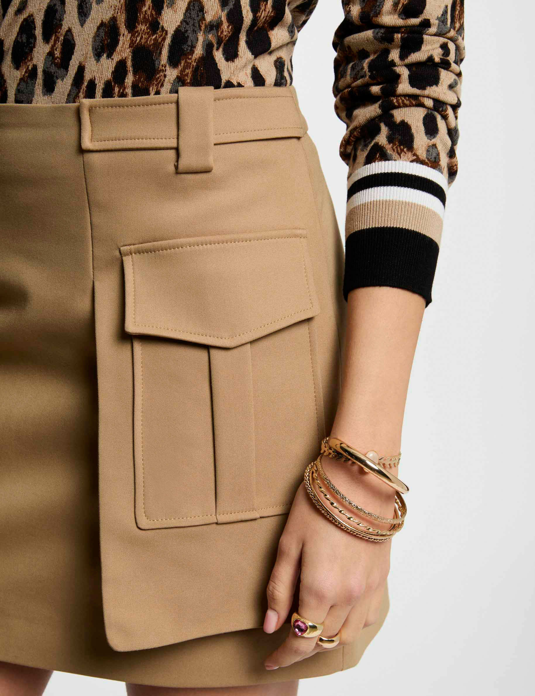 jupe courte poches cotes beige femme Jupe courte poches côtés beige femme