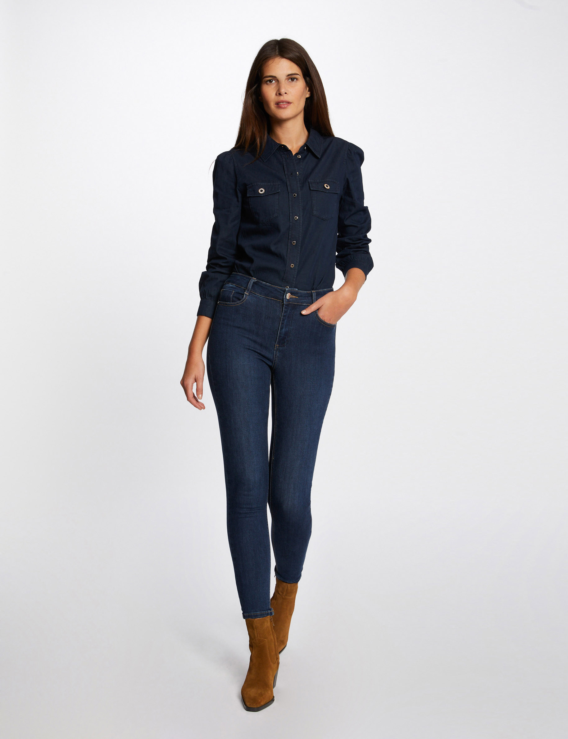 Chemise manches longues en jean jean brut femme