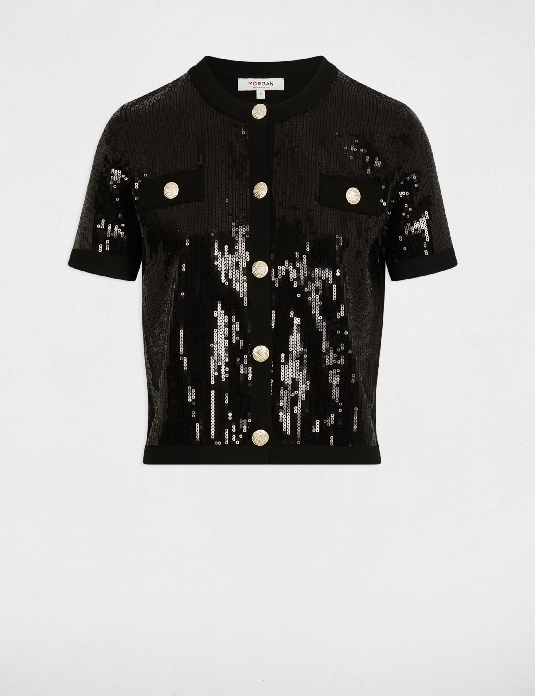 Vest met ronde hals en pailletten zwart vrouw