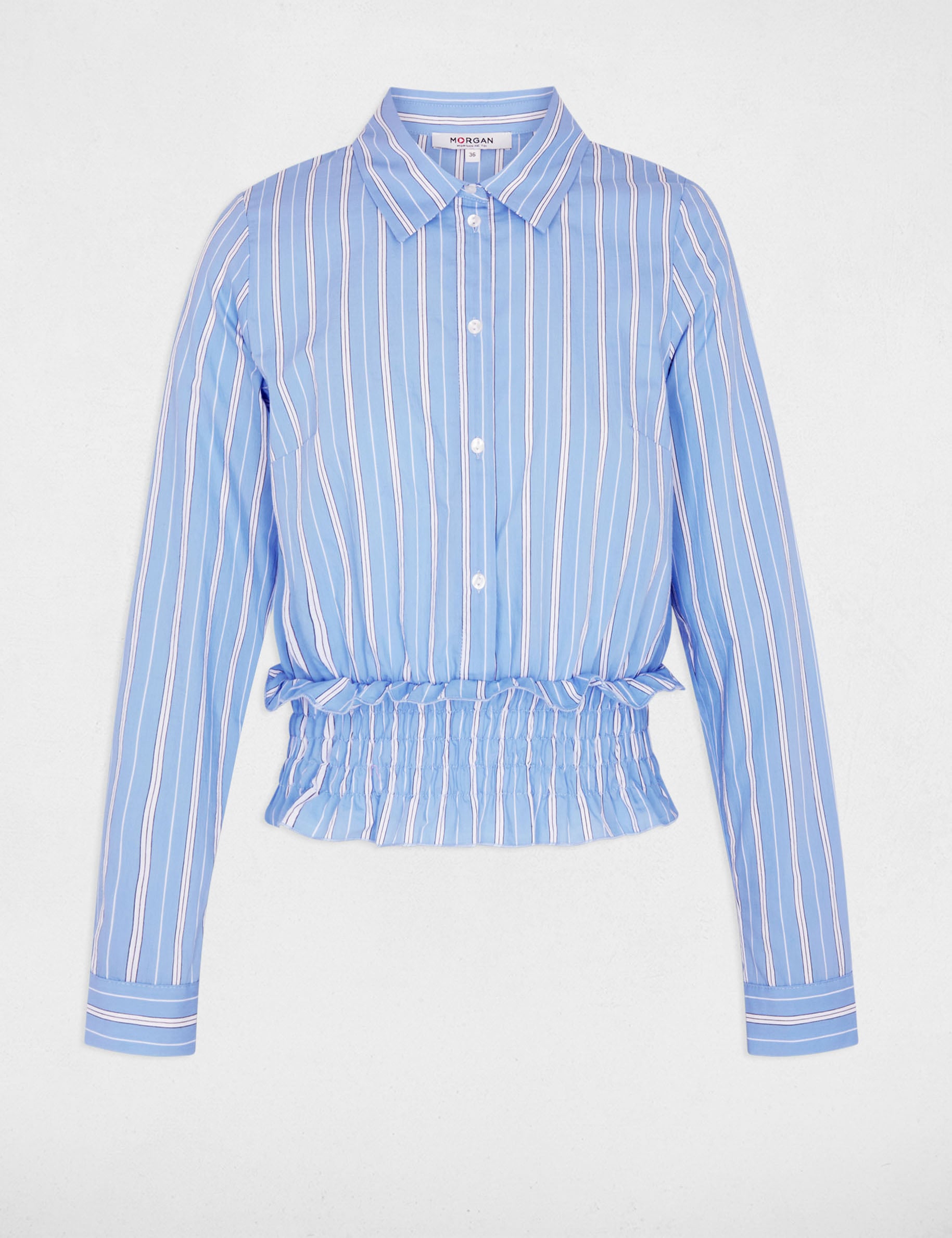 Chemise ray&eacute;e cropped bleu ciel femme