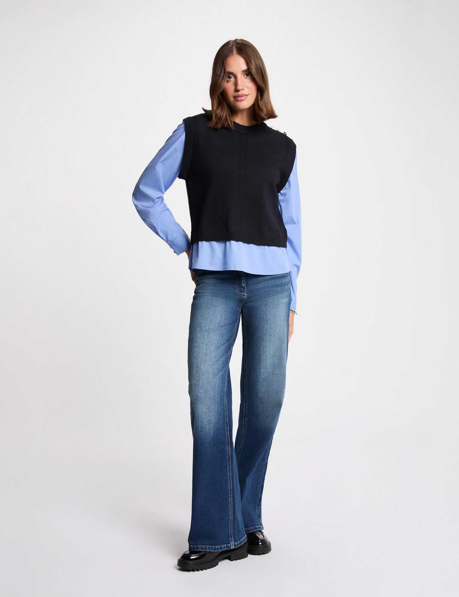 Jean large taille haute denim stone femme