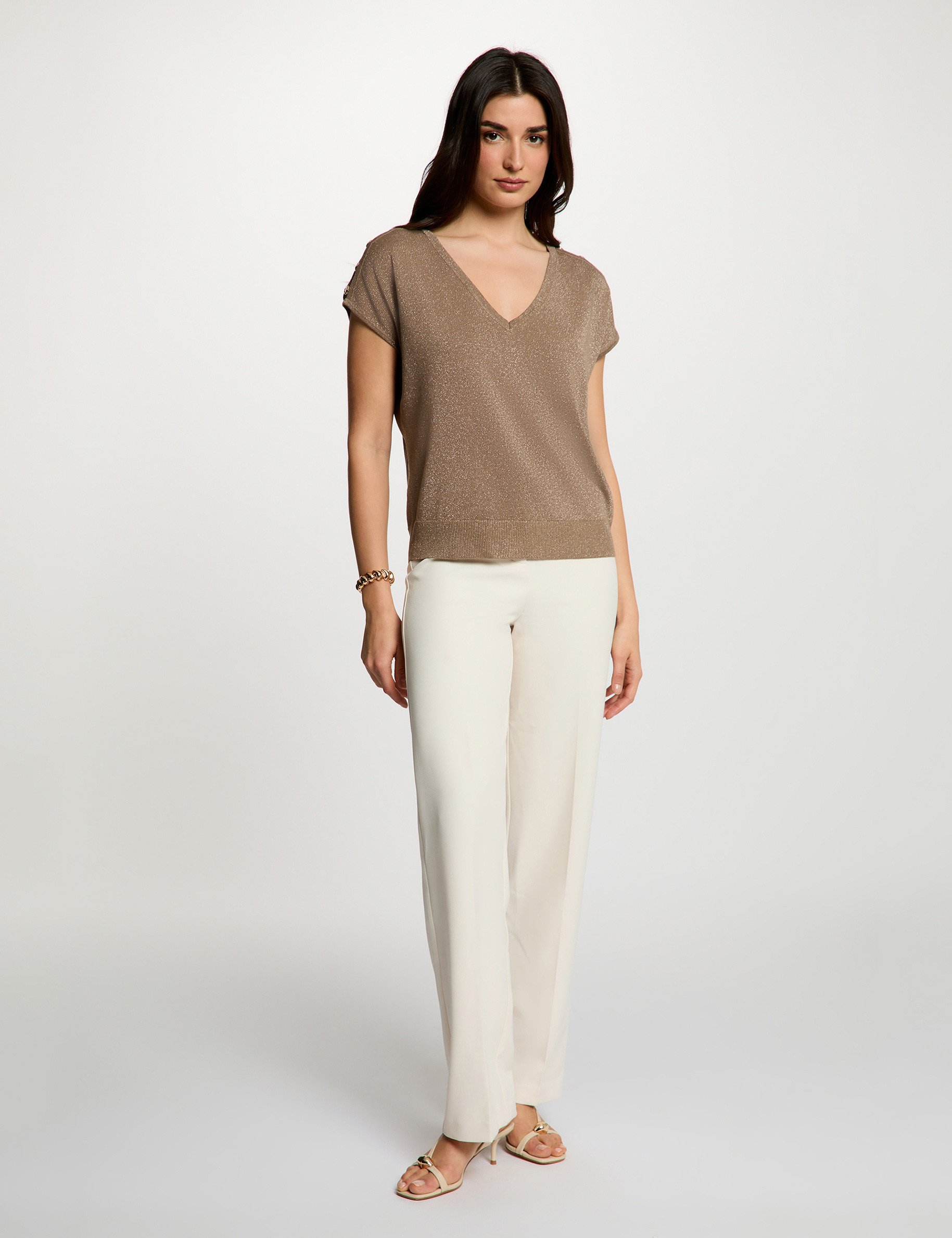 Oversized trui met V-hals taupe vrouw