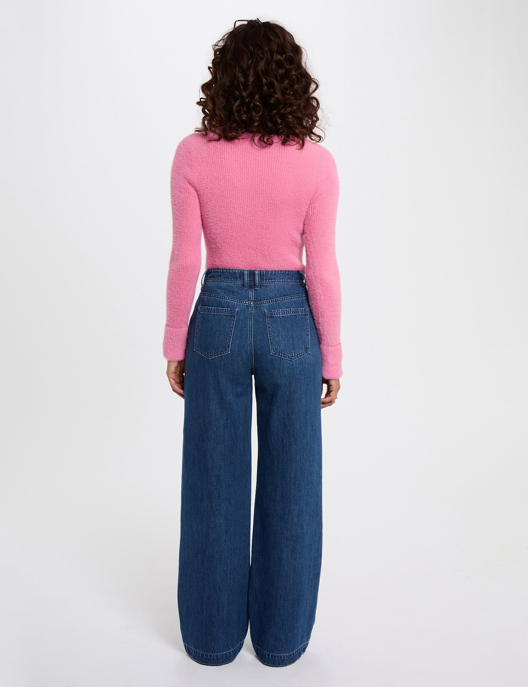 Pull manches longues maille duveteuse rose femme