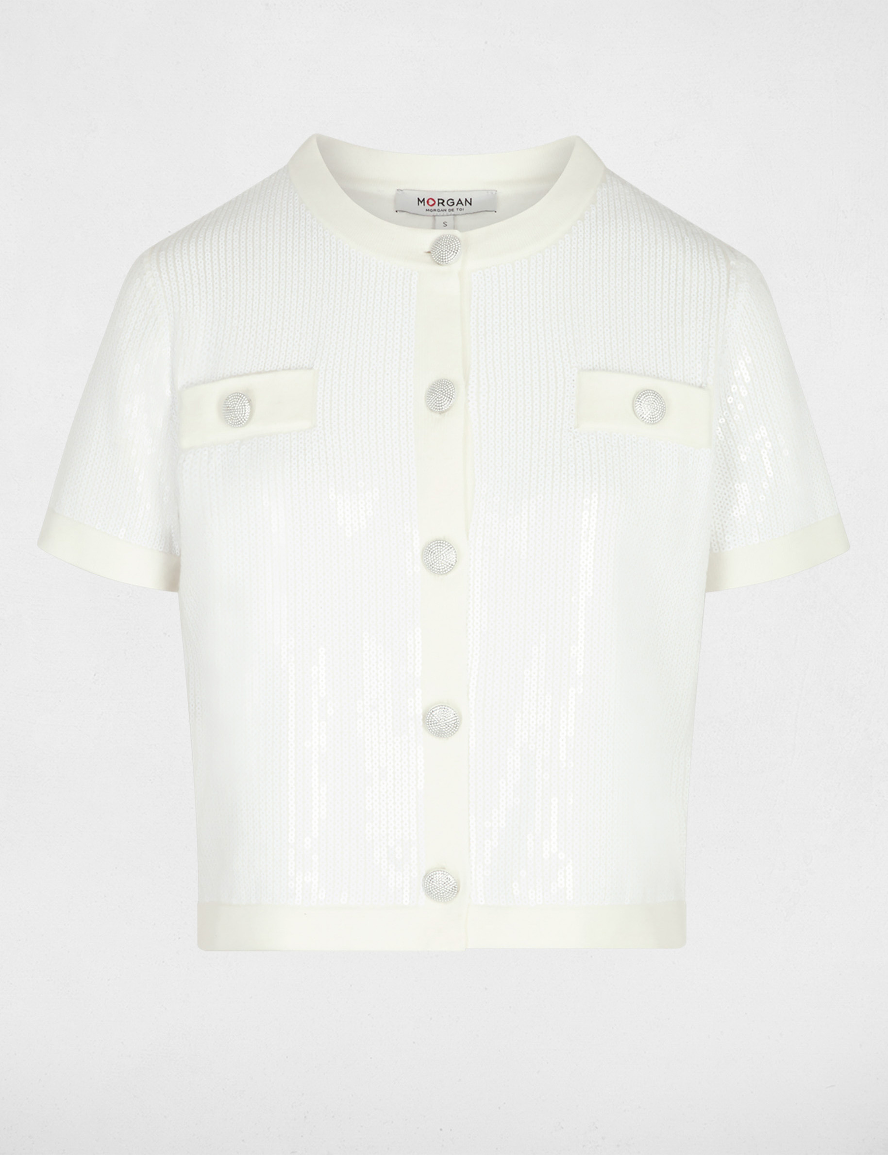 Vest met ronde hals en pailletten helder wit vrouw