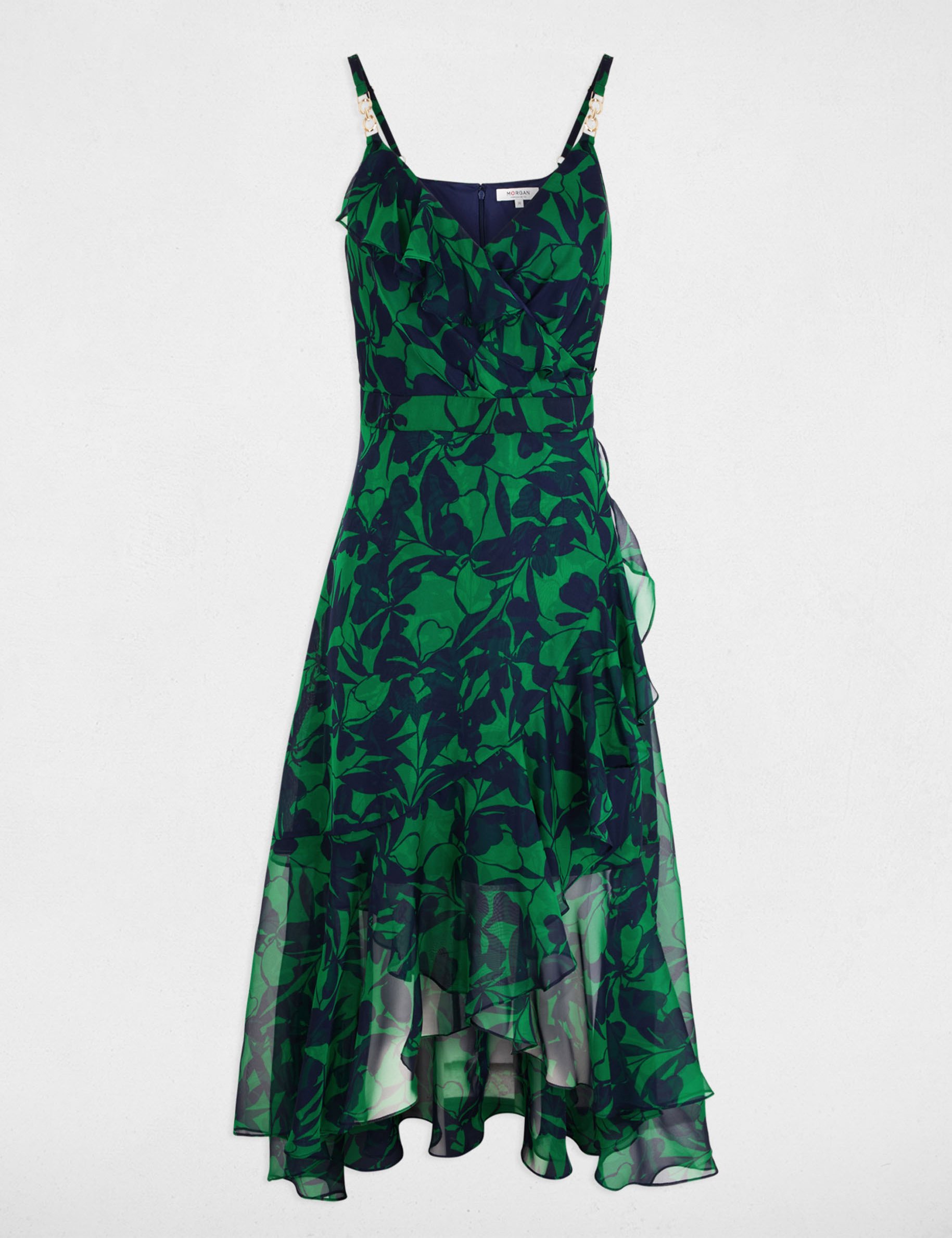 Robe mi-longue cache coeur vert prairie femme