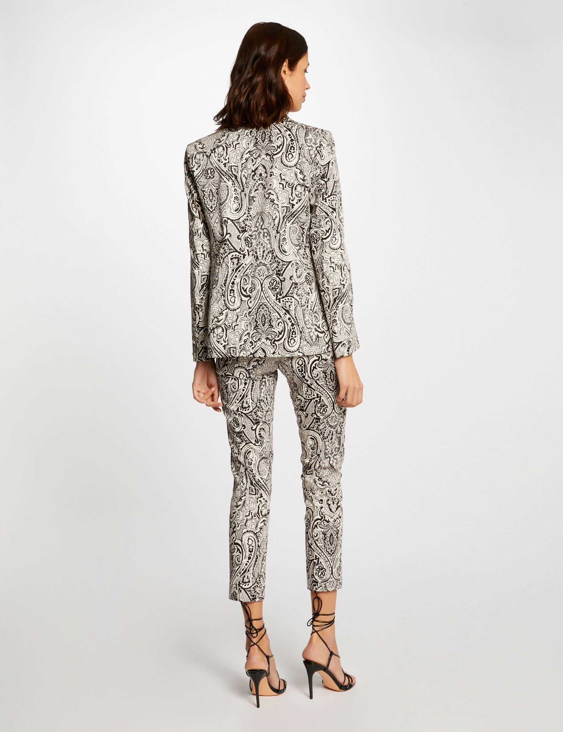 Pantalon ajust&eacute; imprim&eacute; cachemire noir femme