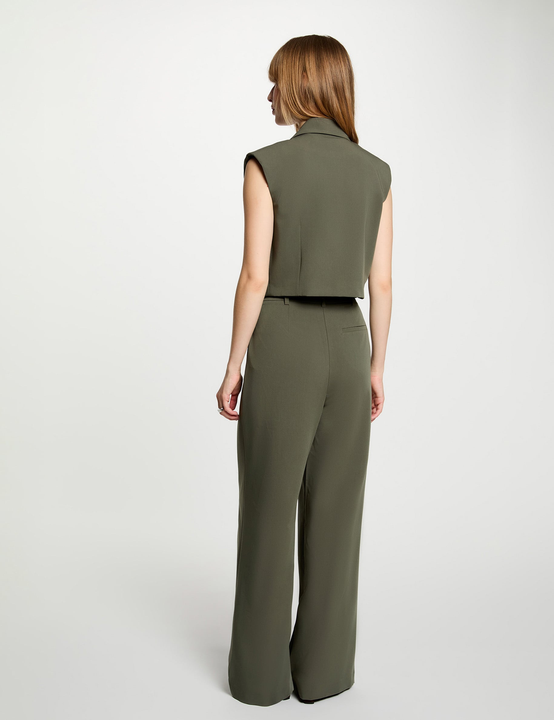 Veste cropped sans manches vert kaki femme