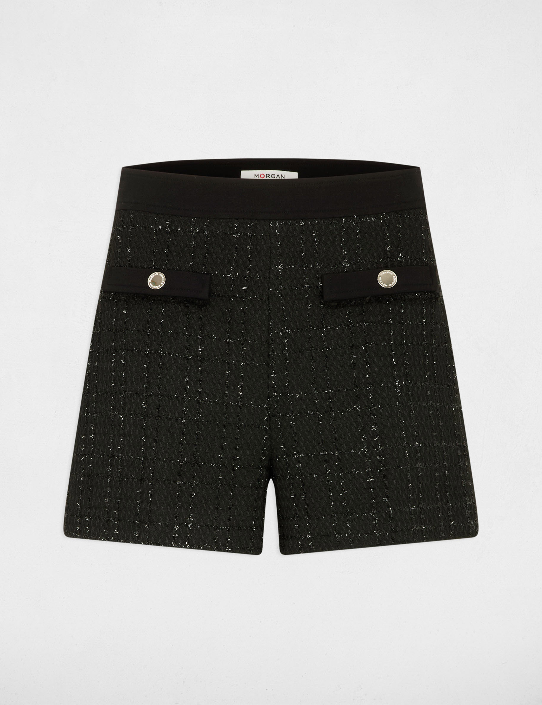 nauwsluitende tweed short zwart vrouw Nauwsluitende tweed short zwart vrouw