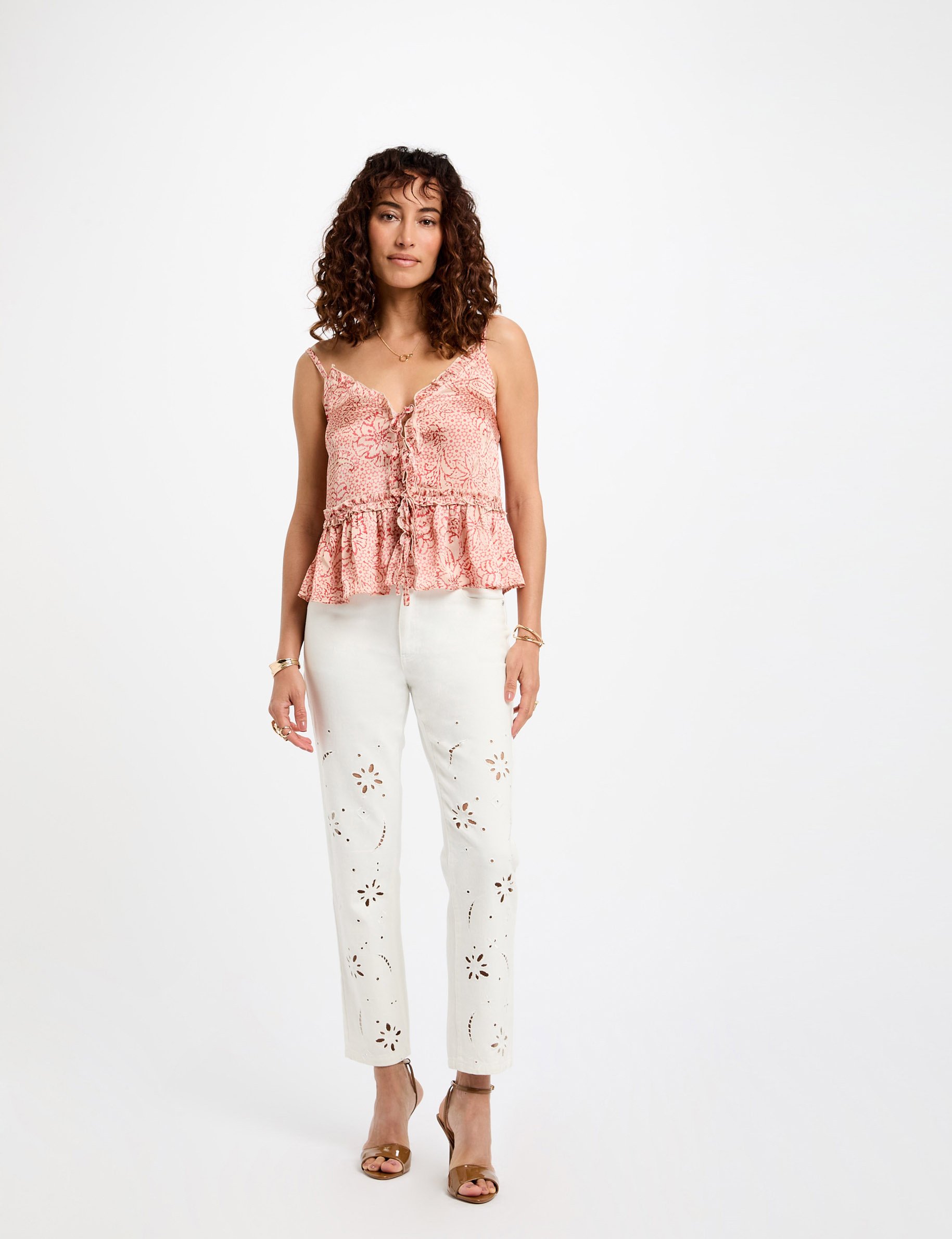 top met bandjes en bloemenprint meerkleurig vrouw Top met bandjes en bloemenprint meerkleurig vrouw