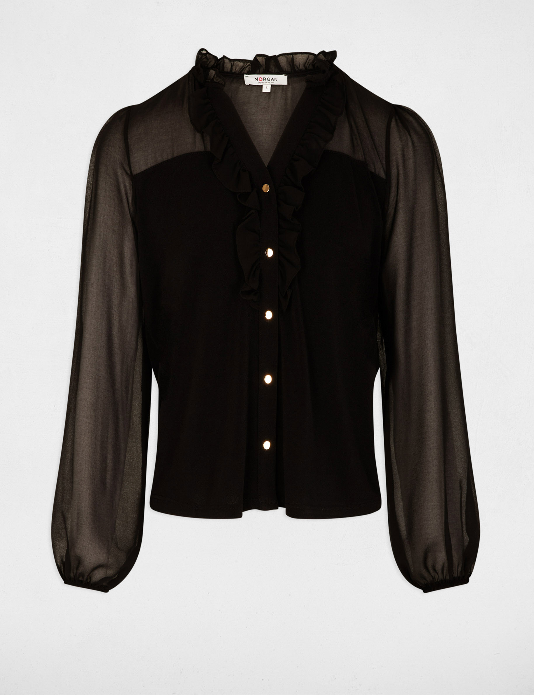 Chemise voile col v noir femme