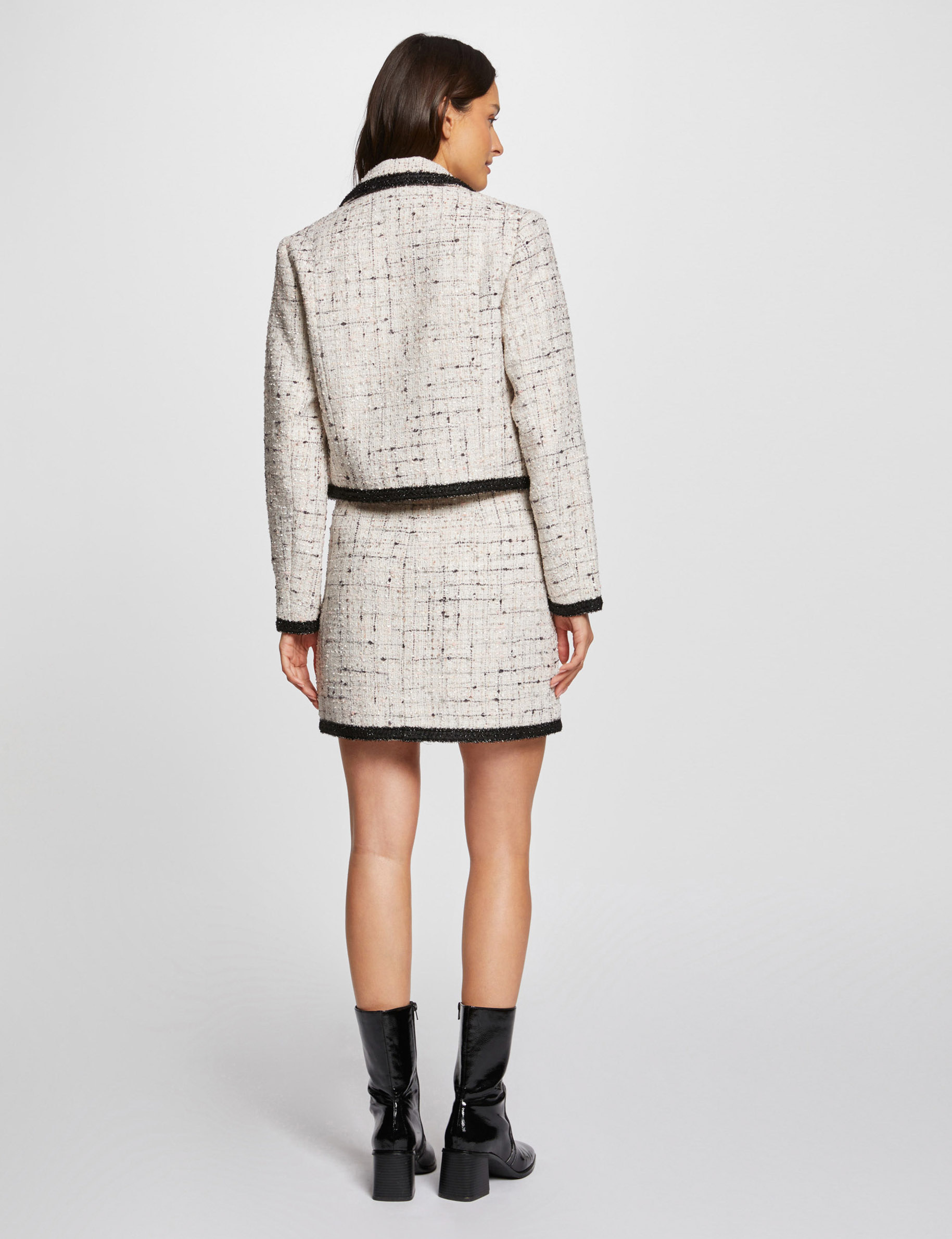 Veste cintr&eacute;e tweed ivoire femme