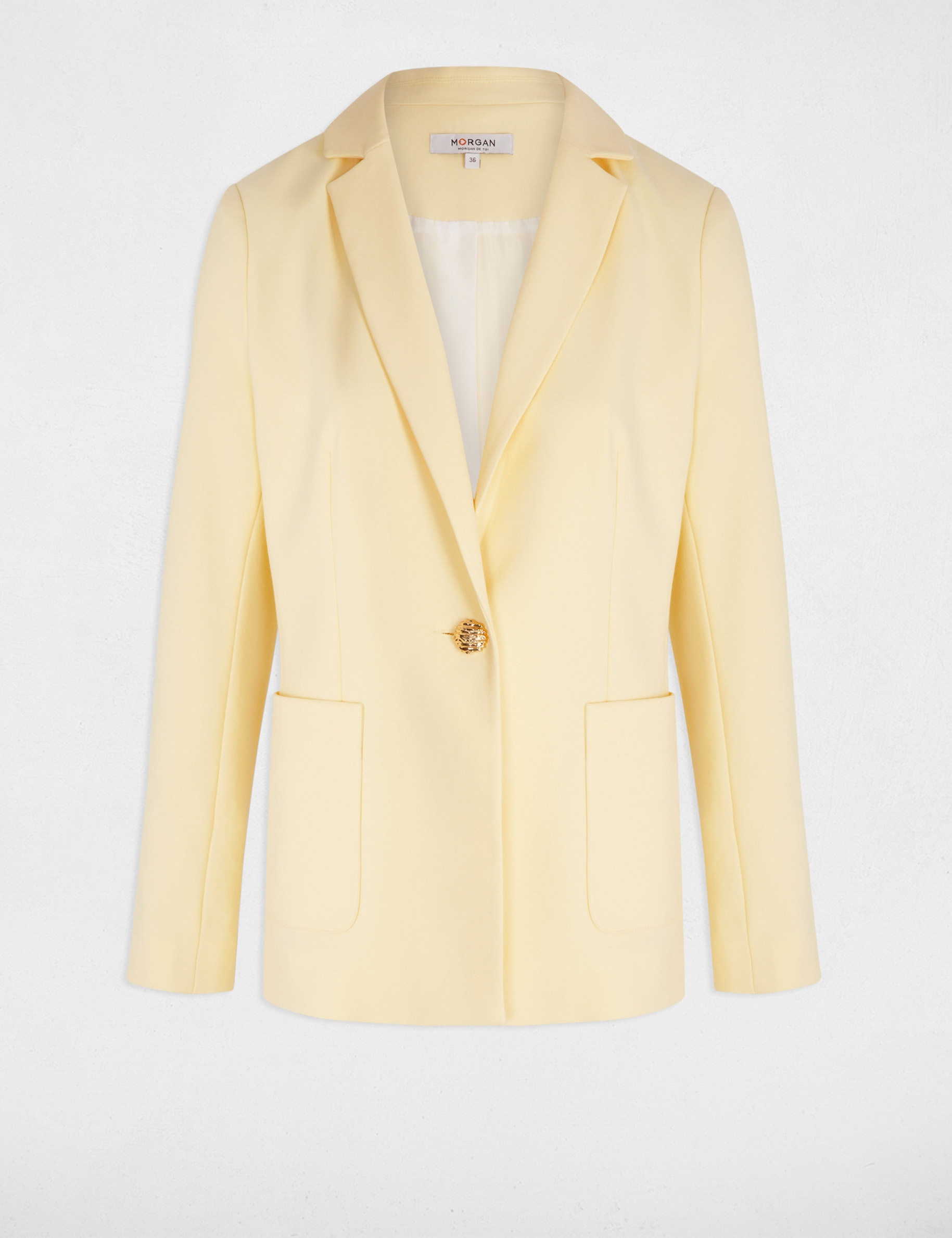 blazer poches plaquees jaune pastel femme Blazer poches plaquées jaune pastel femme