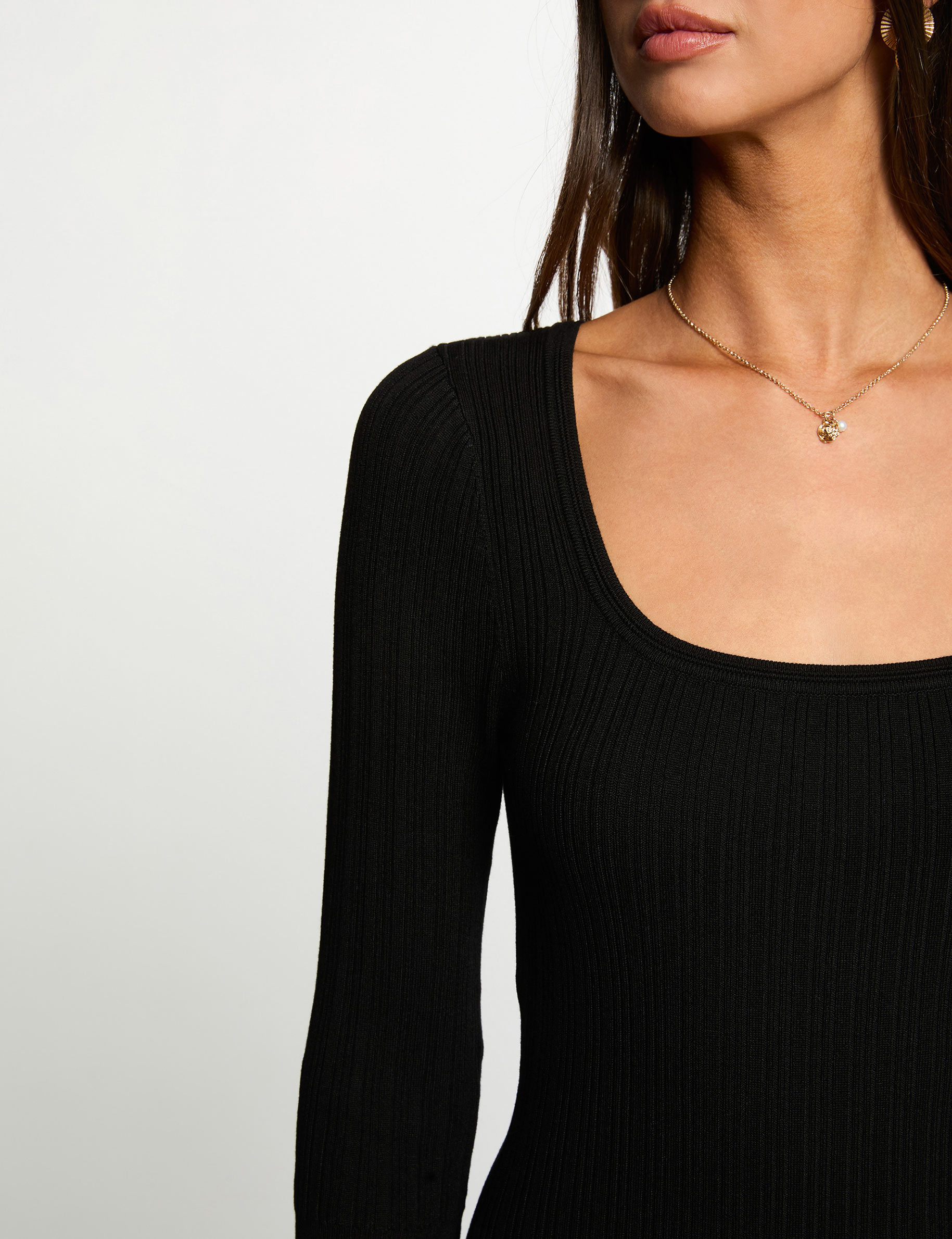 Robe tricot manches 3/4 noir femme